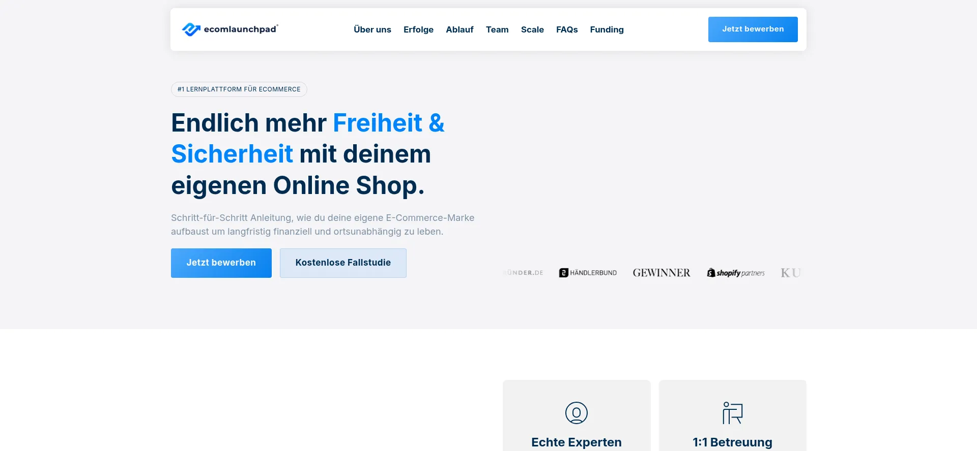 Website screenshot of Ecomlaunchpad.de