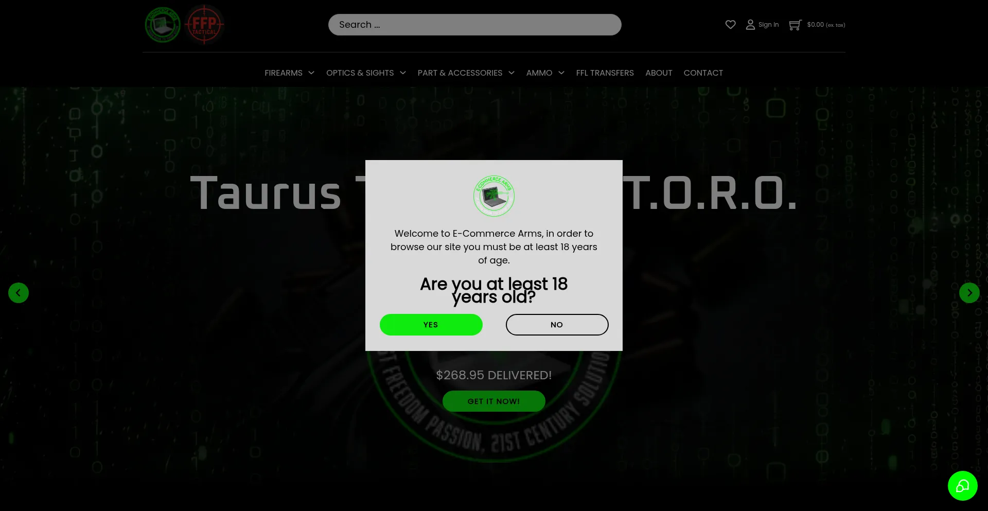 Website screenshot of Ecommercearms.com