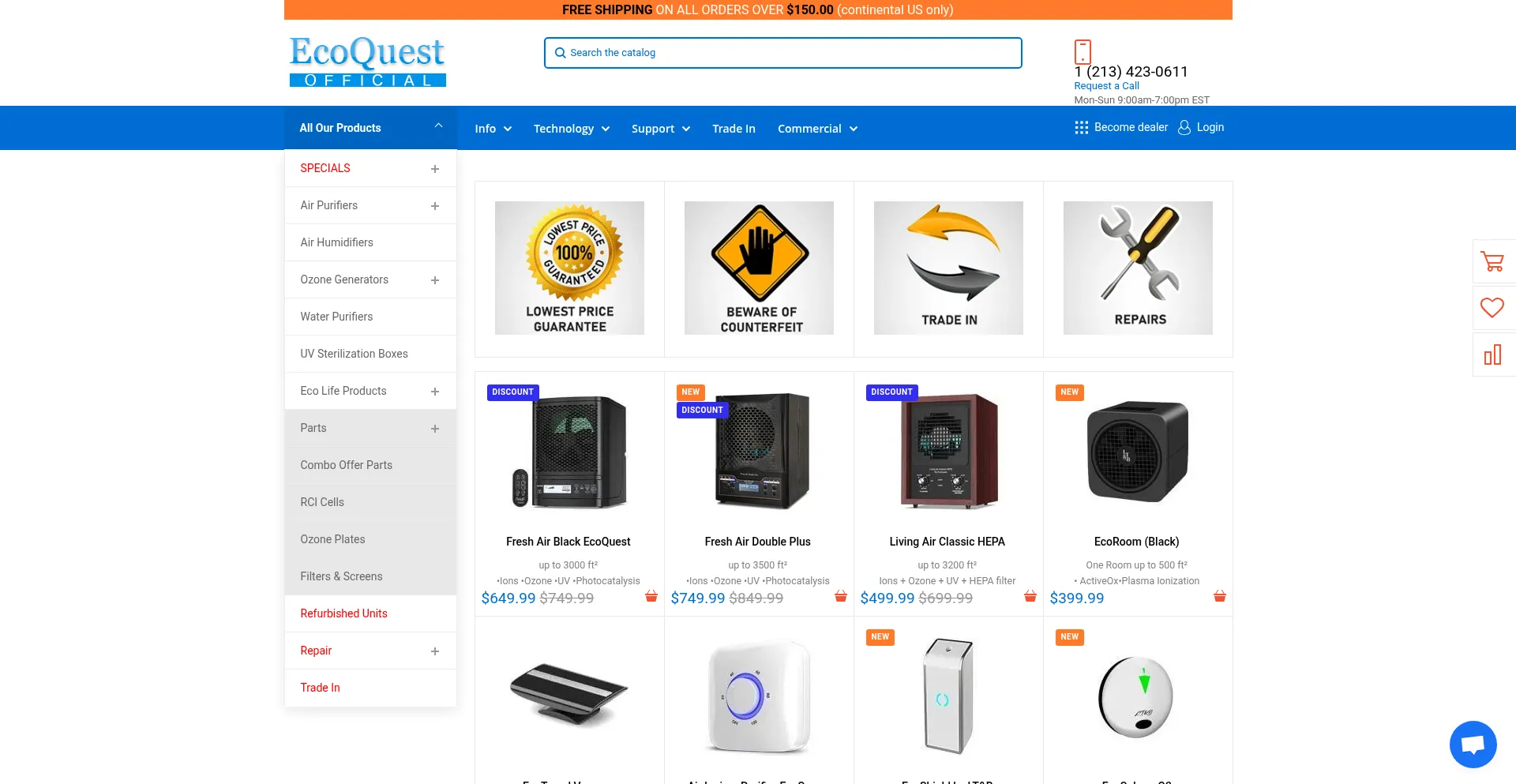 Website screenshot of Ecoquestpurifiers.com
