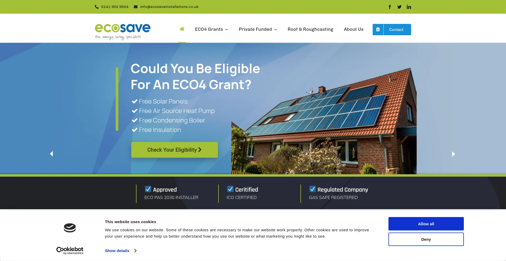 Website screenshot of Ecosaveinstallations.co.uk