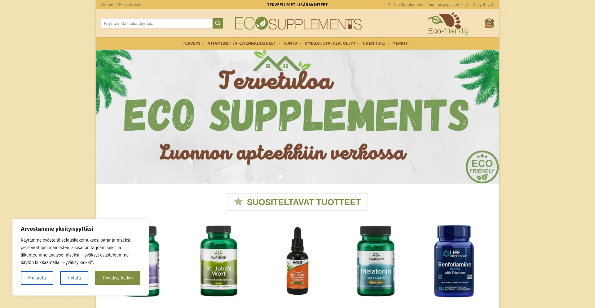 Website screenshot of Ecosupplements.fi