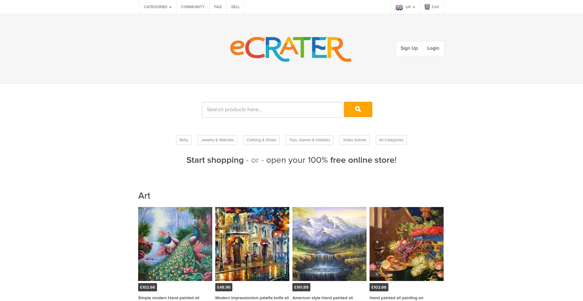 Website screenshot of Ecrater.co.uk