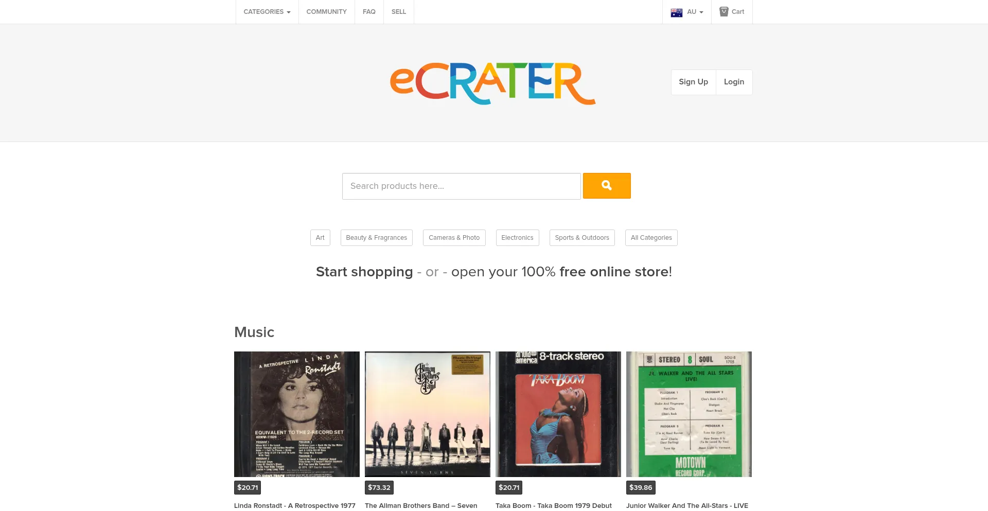 Website screenshot of Ecrater.com.au
