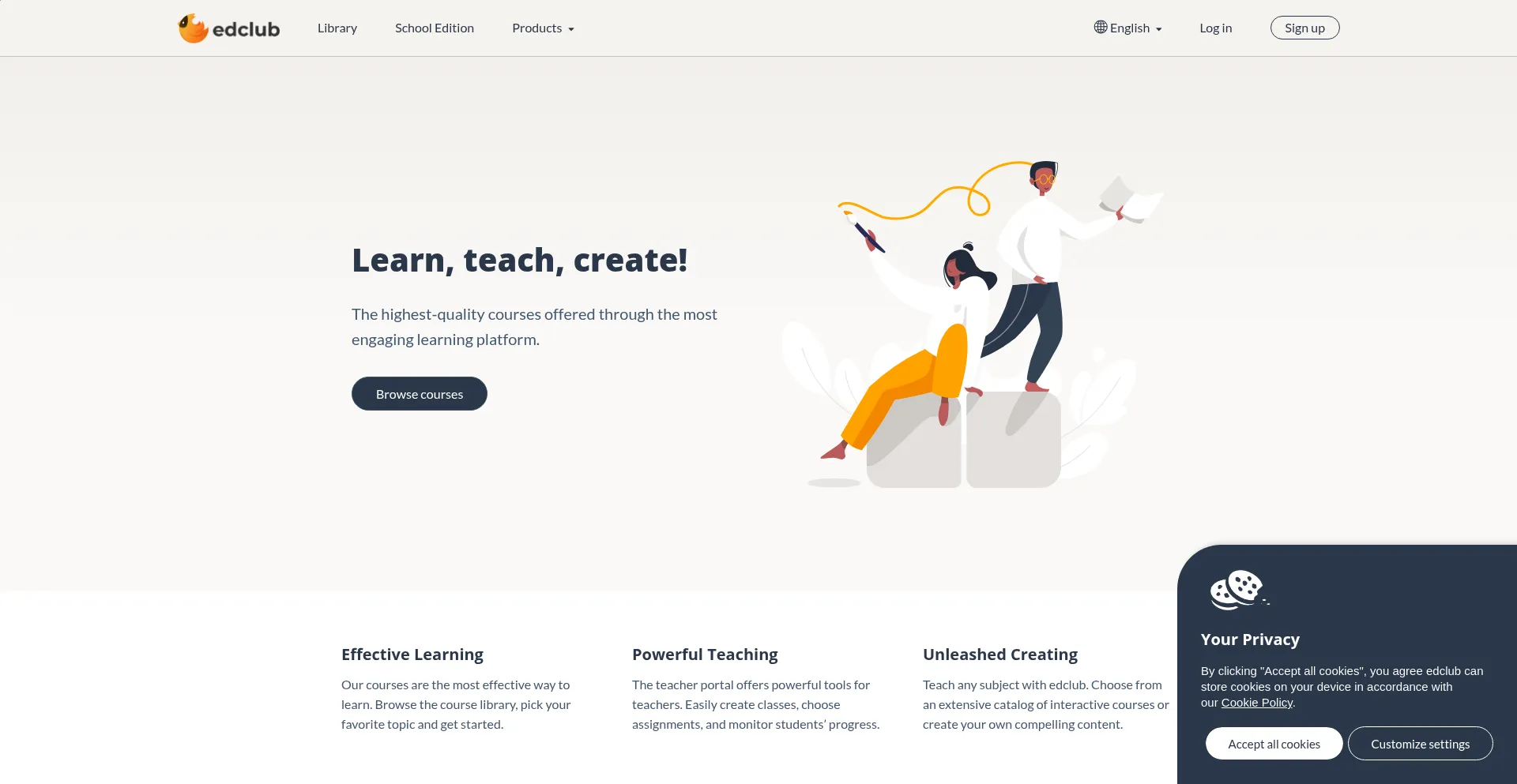 Website screenshot of Edclub.com