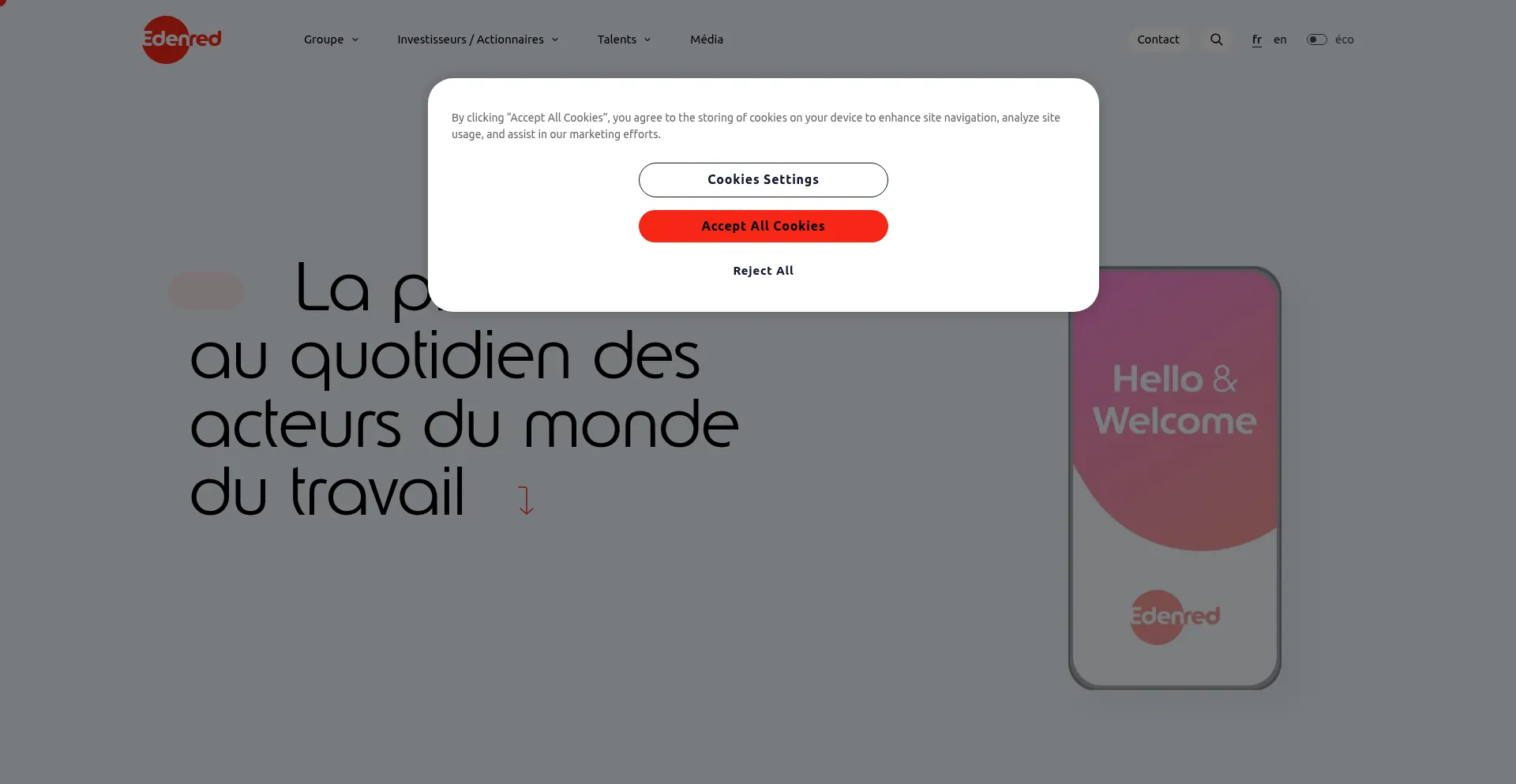 Website screenshot of Edenred.com
