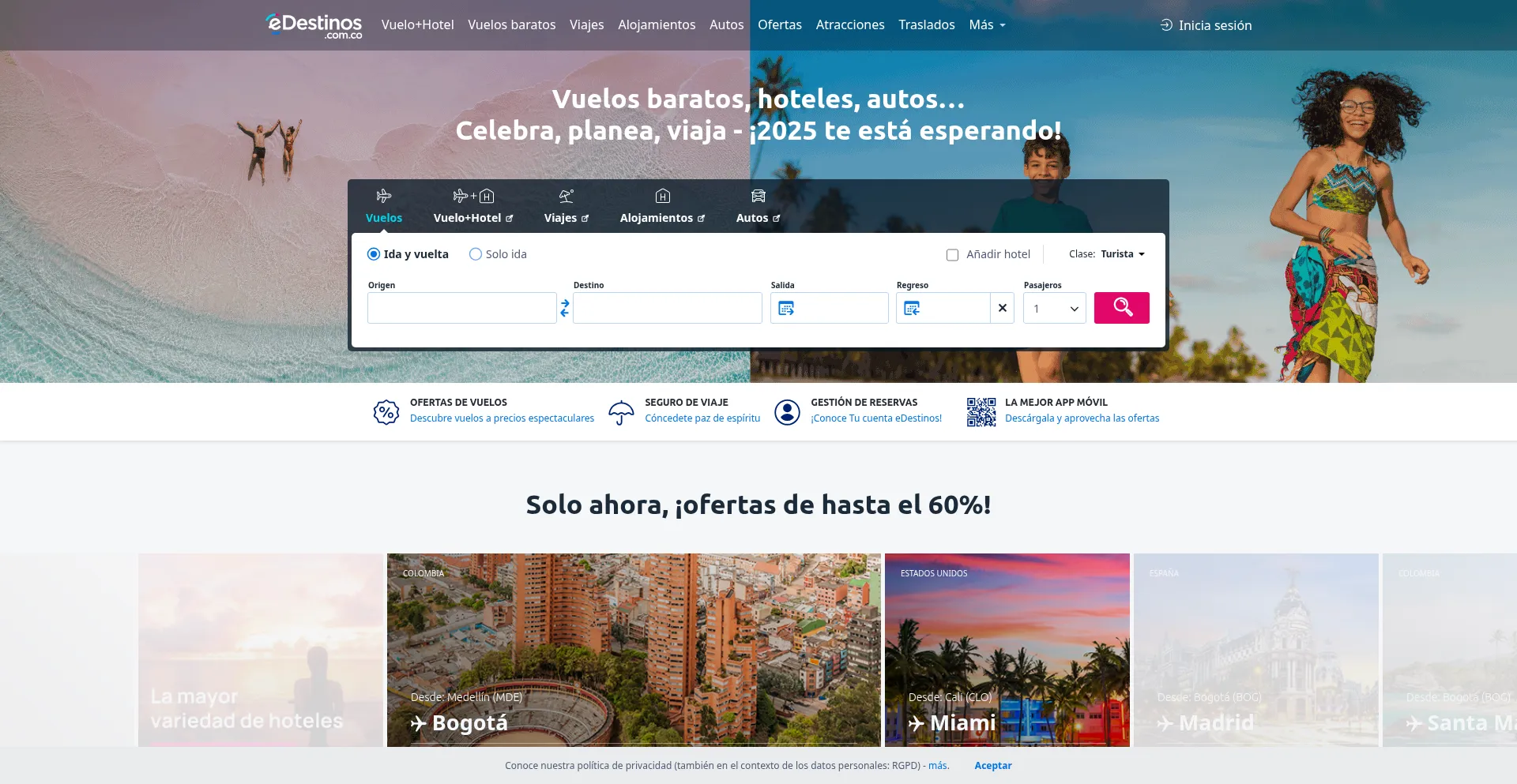 Website screenshot of Edestinos.com.co
