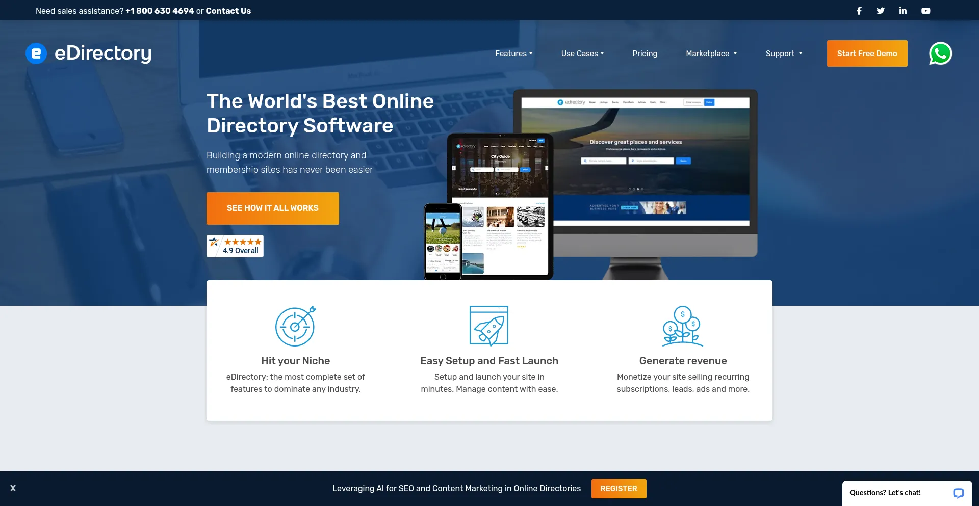Website screenshot of Edirectory.com