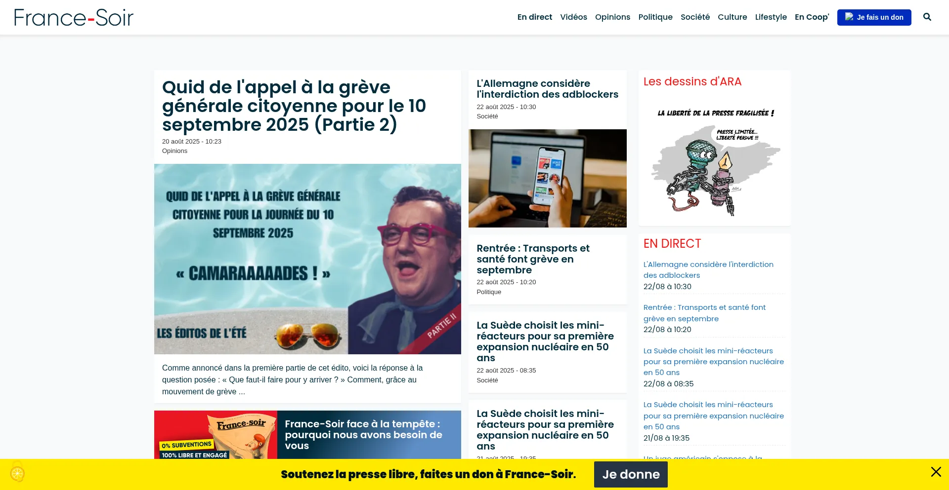 Website screenshot of Edition.francesoir.fr