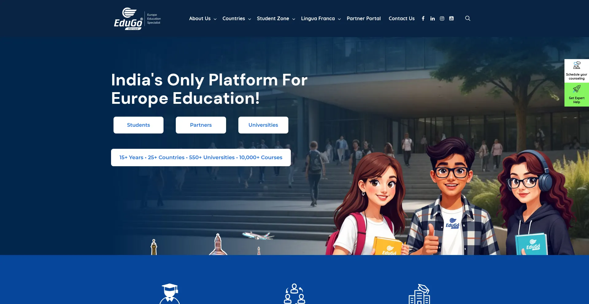 Website screenshot of Edugoabroad.com