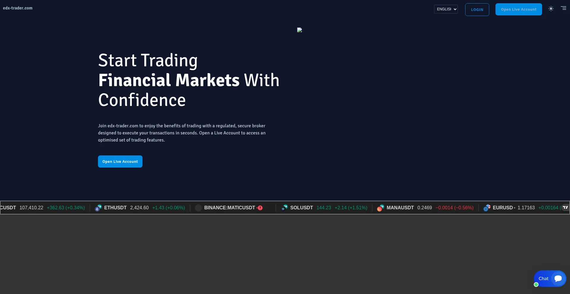 Website screenshot of Edx-trader.com