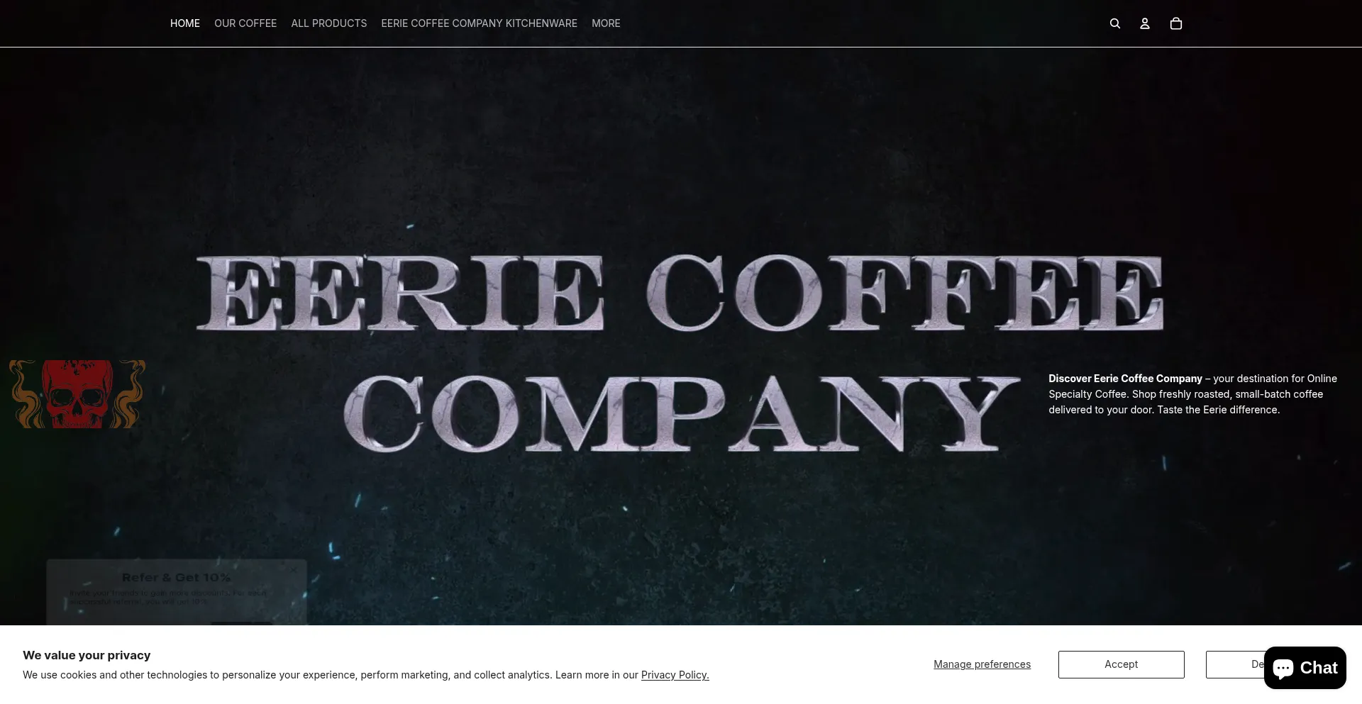 Website screenshot of Eeriecoffee.com