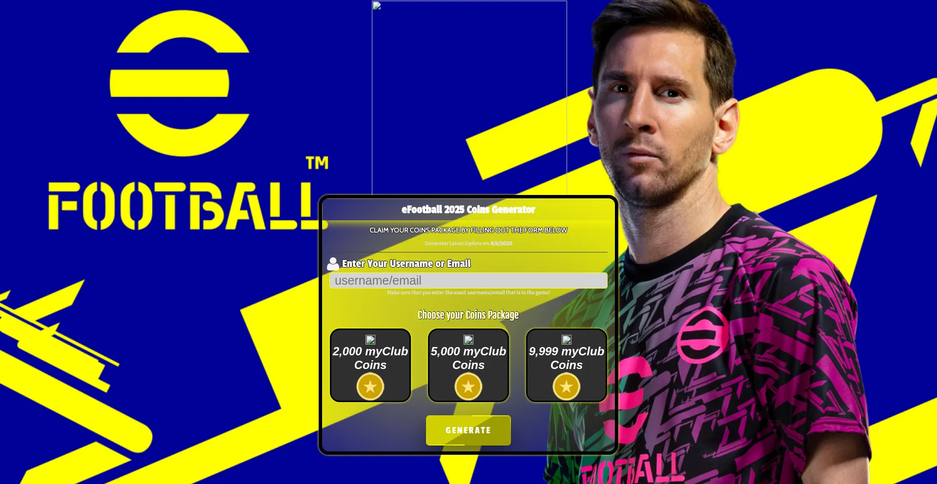 Website screenshot of Efootball2025.netlify.app