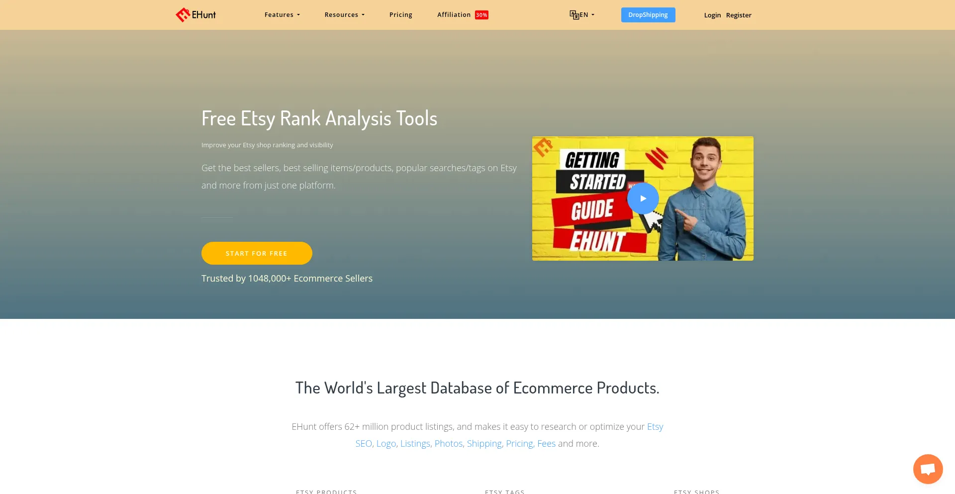 Website screenshot of Ehunt.ai