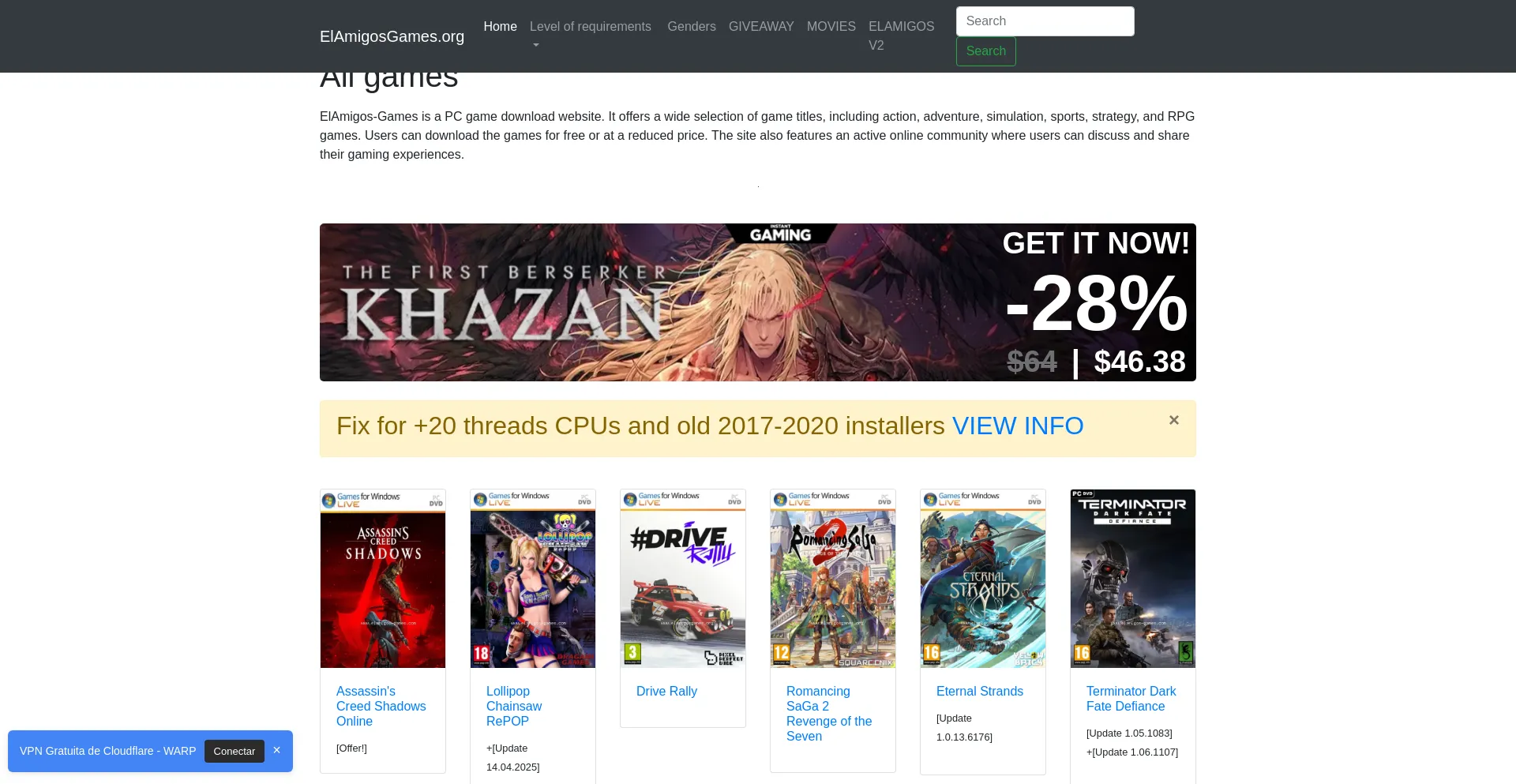 Website screenshot of Elamigosgames.org