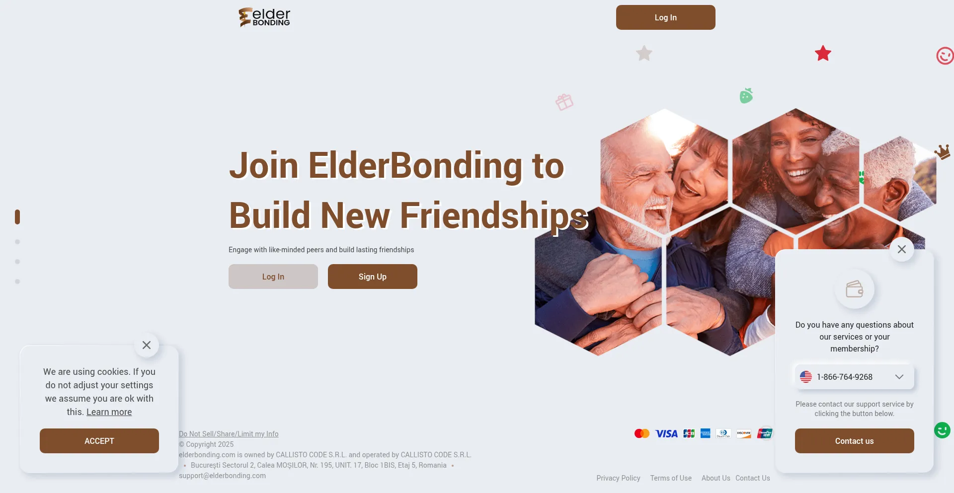 Website screenshot of Elderbonding.com