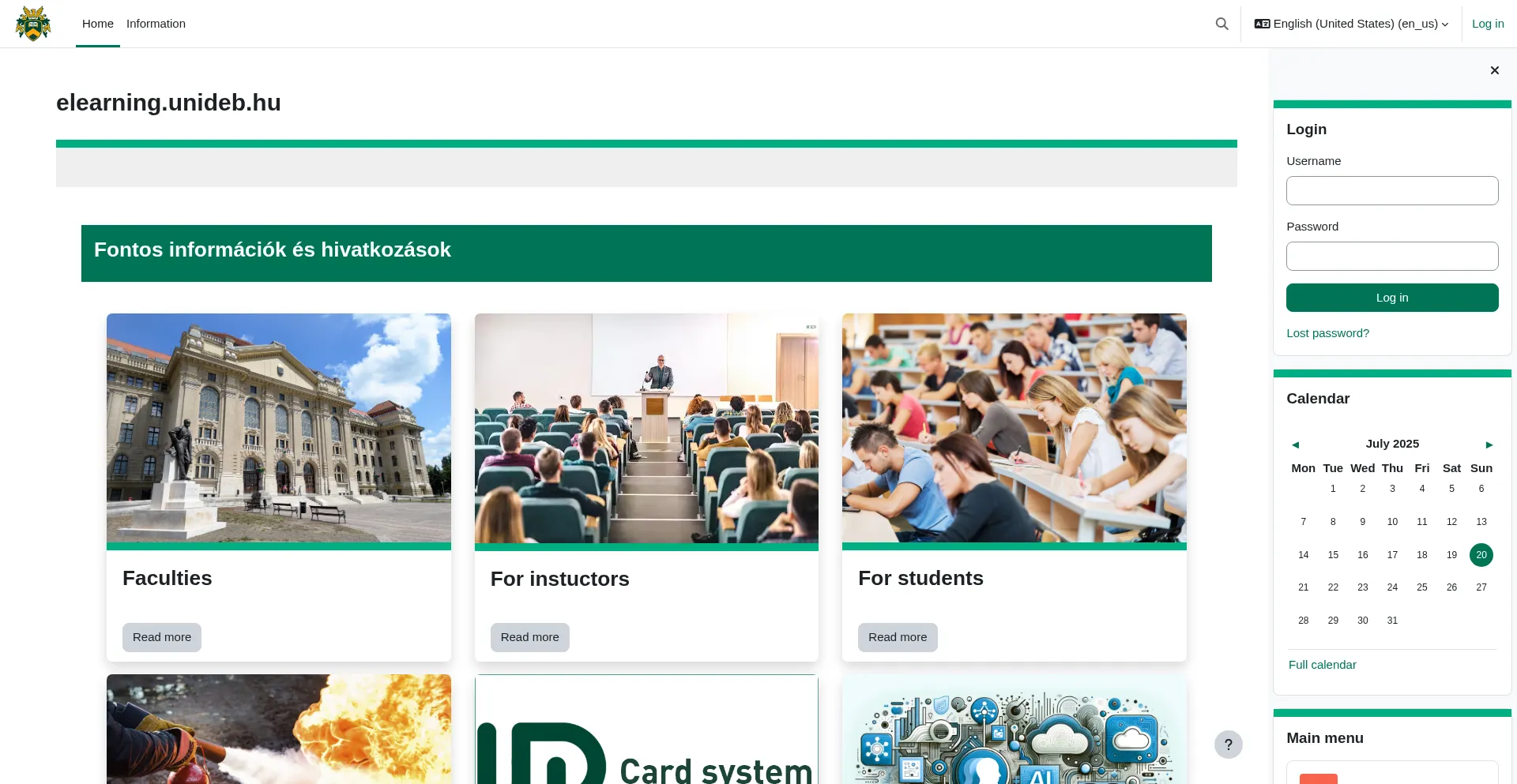Website screenshot of Elearning.unideb.hu
