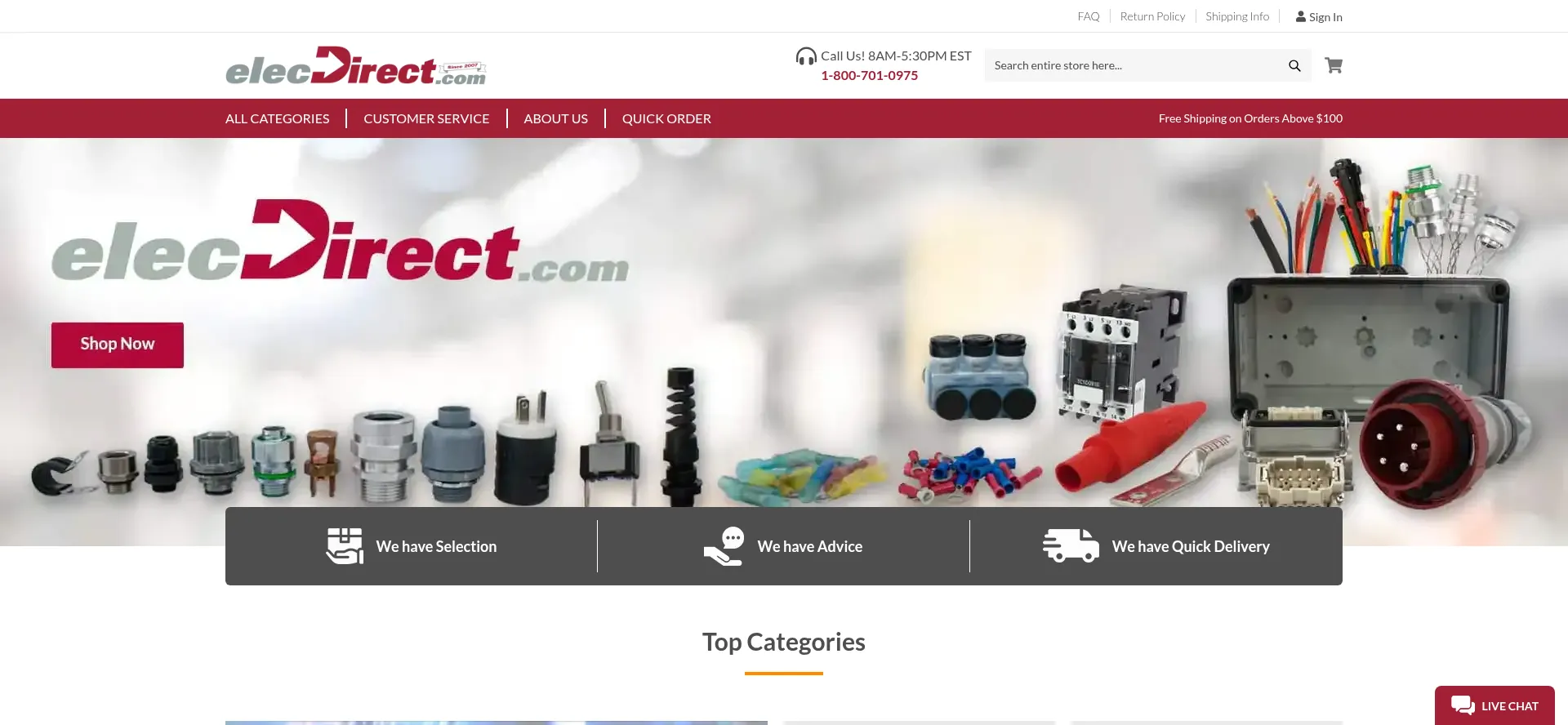 Website screenshot of Elecdirect.com
