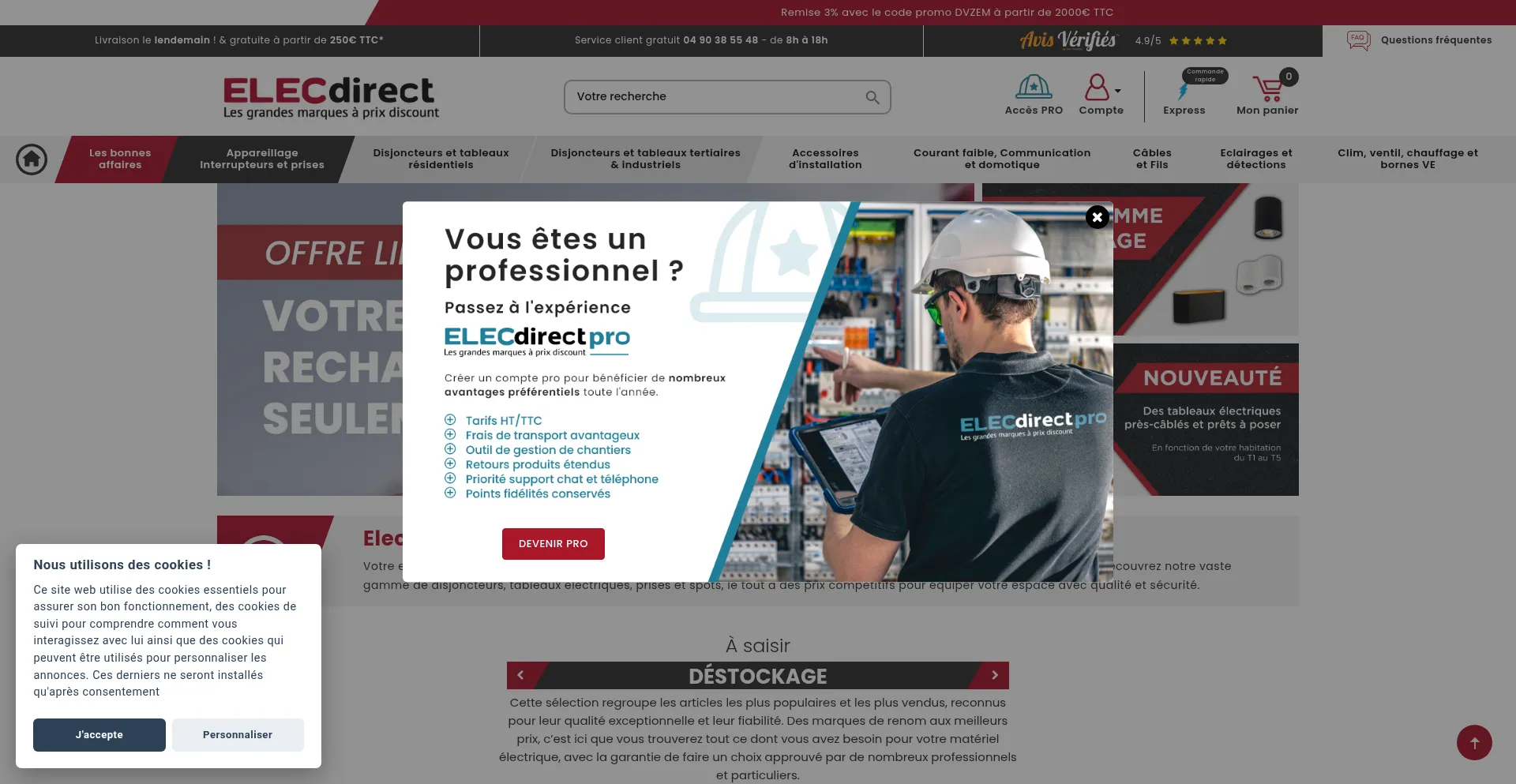 Website screenshot of Elecdirect.fr