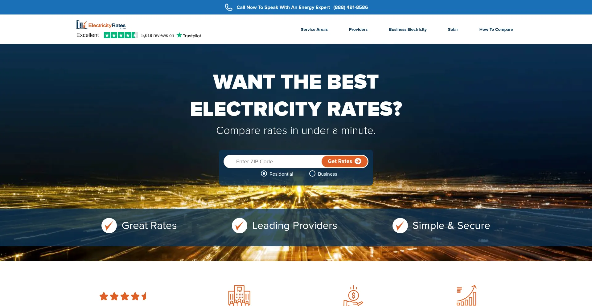 Website screenshot of Electricityrates.com