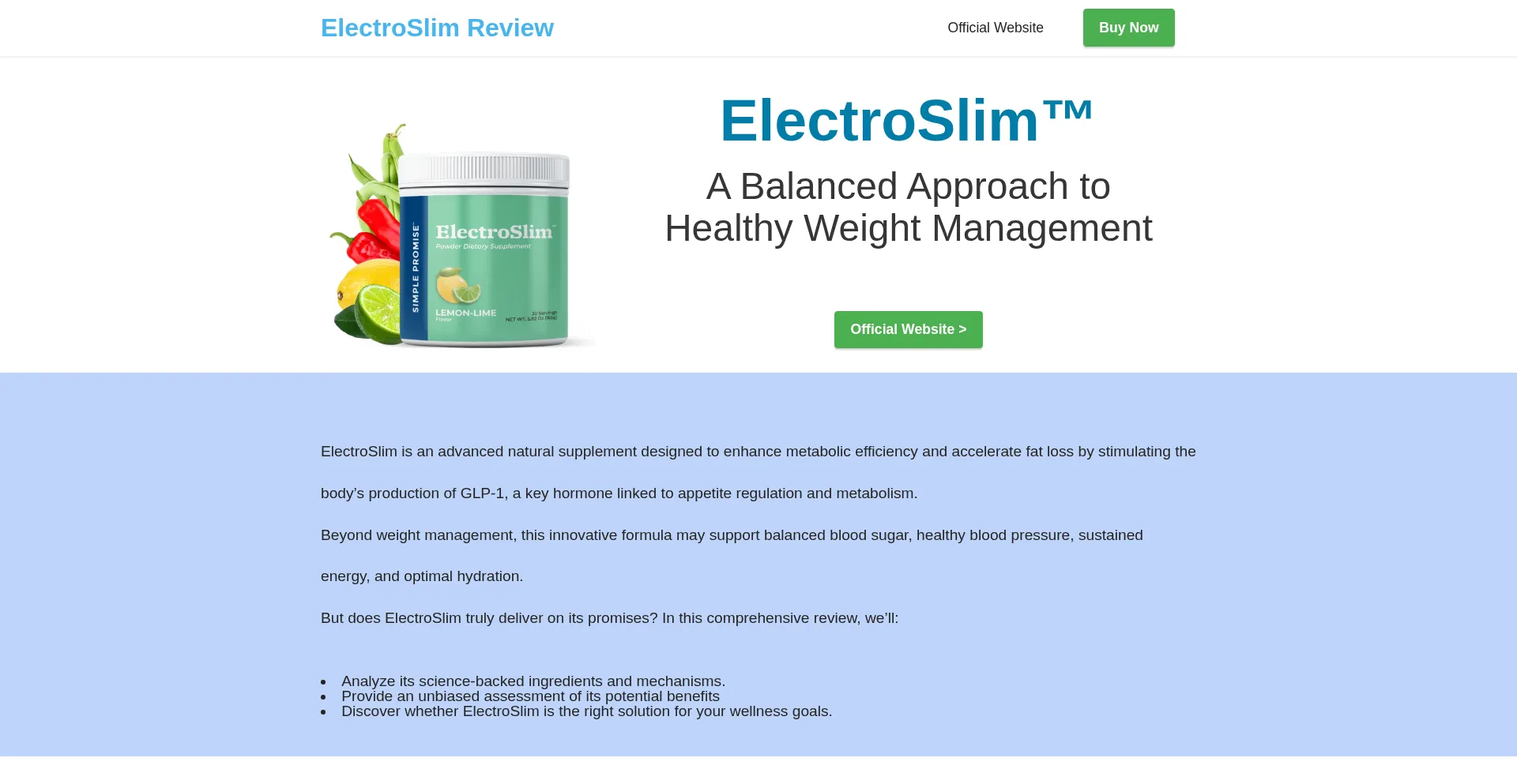 Website screenshot of Electro-slim.netlify.app