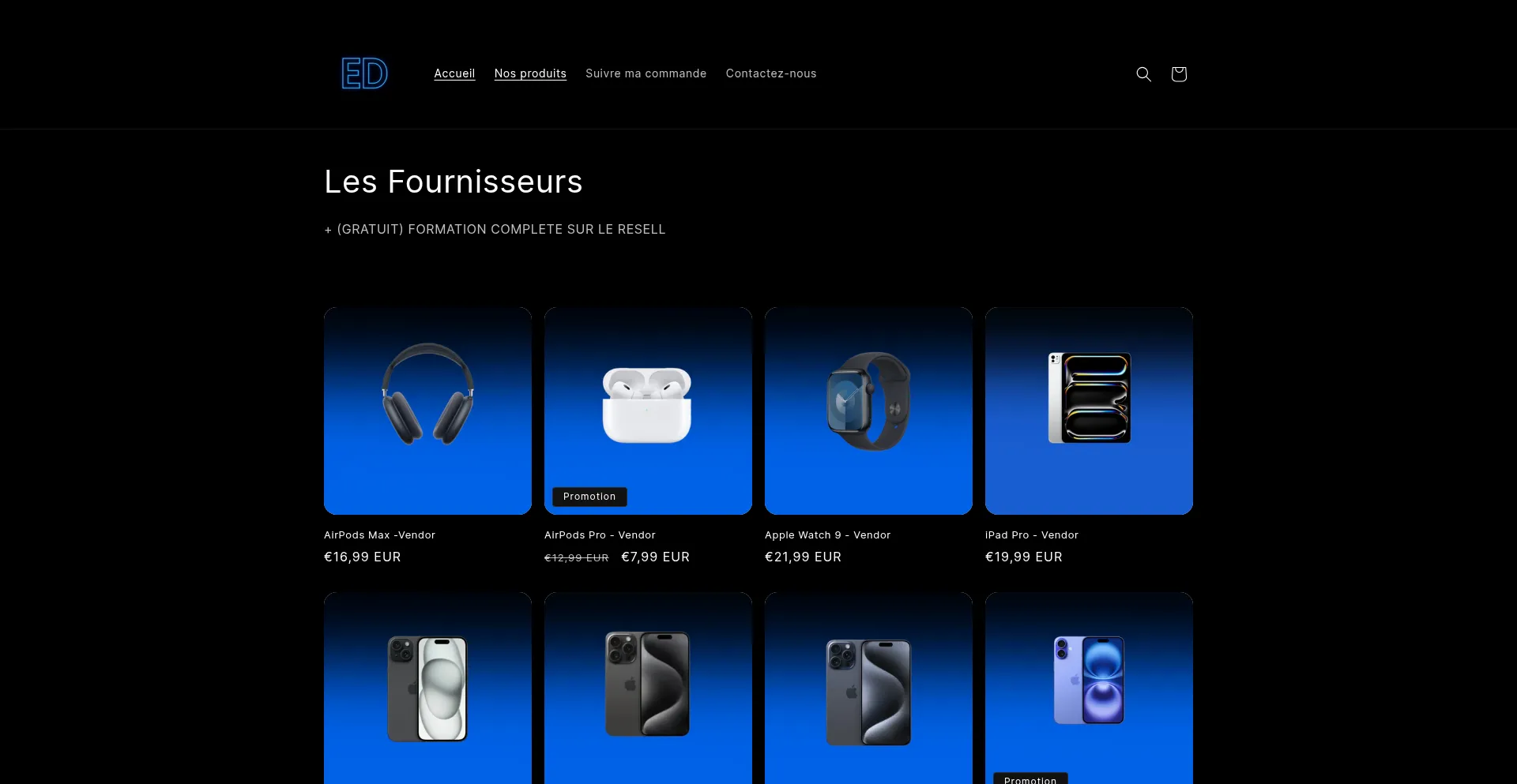 Website screenshot of Electrodestock.fr