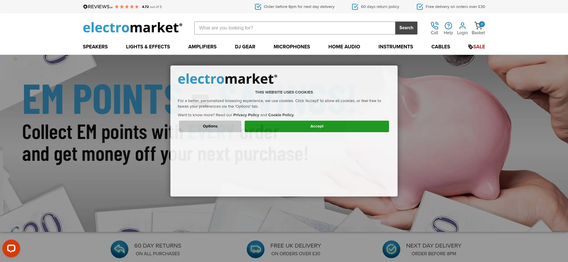 Website screenshot of Electromarket.co.uk