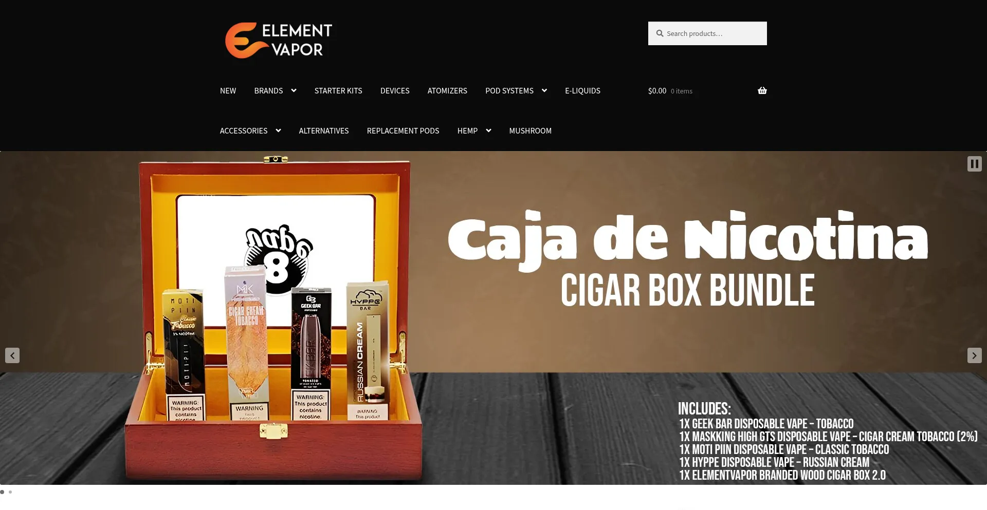 Website screenshot of Elementvapor.com