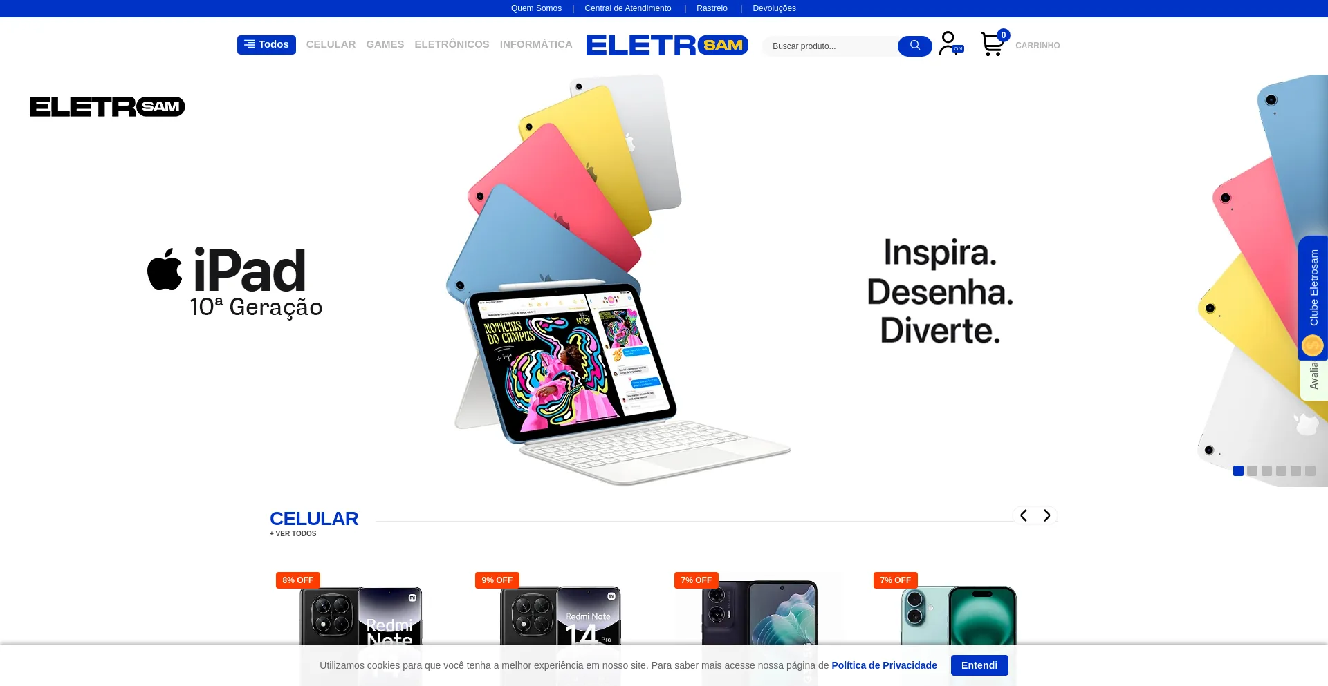 Website screenshot of Eletrosam.com.br
