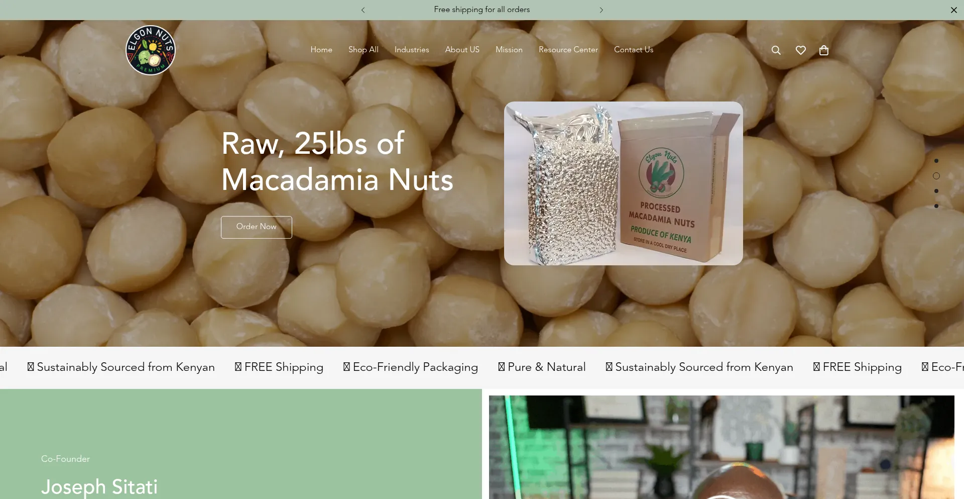 Website screenshot of Elgonnuts.com