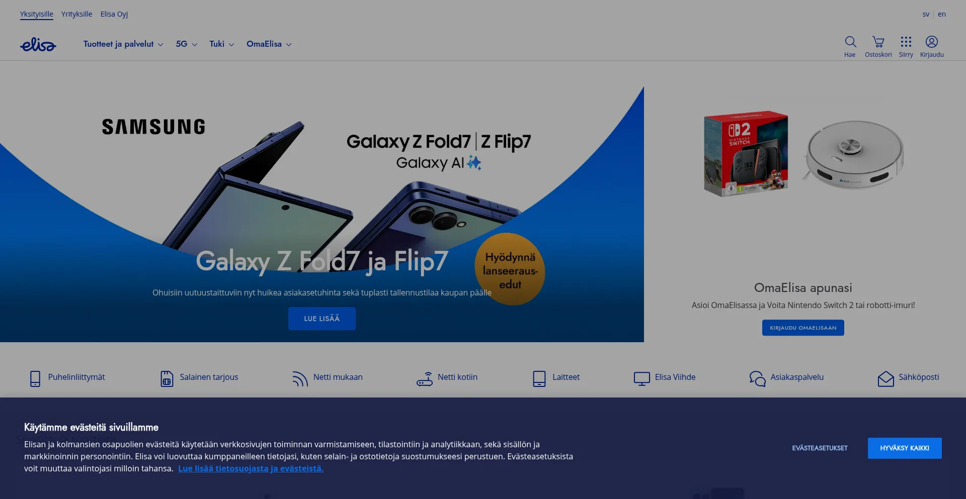Website screenshot of Elisa.fi