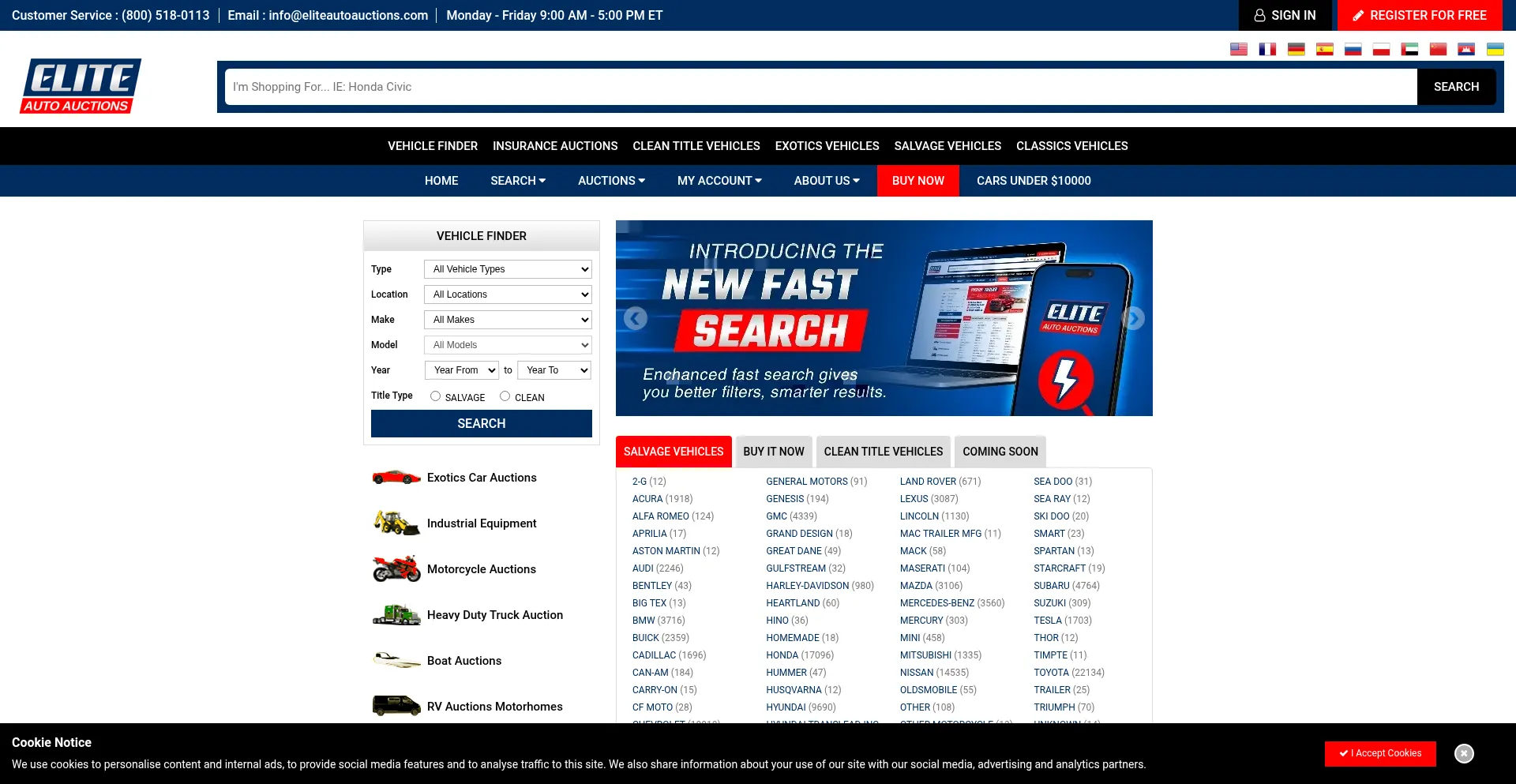 Website screenshot of Eliteautoauctions.com