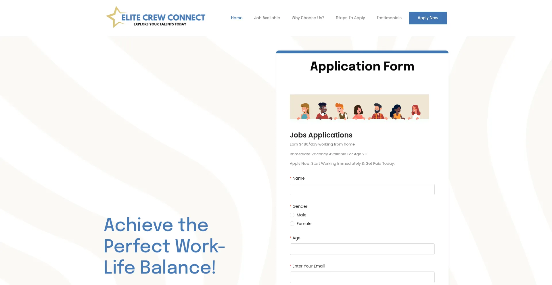 Website screenshot of Elitecrew-connect.com