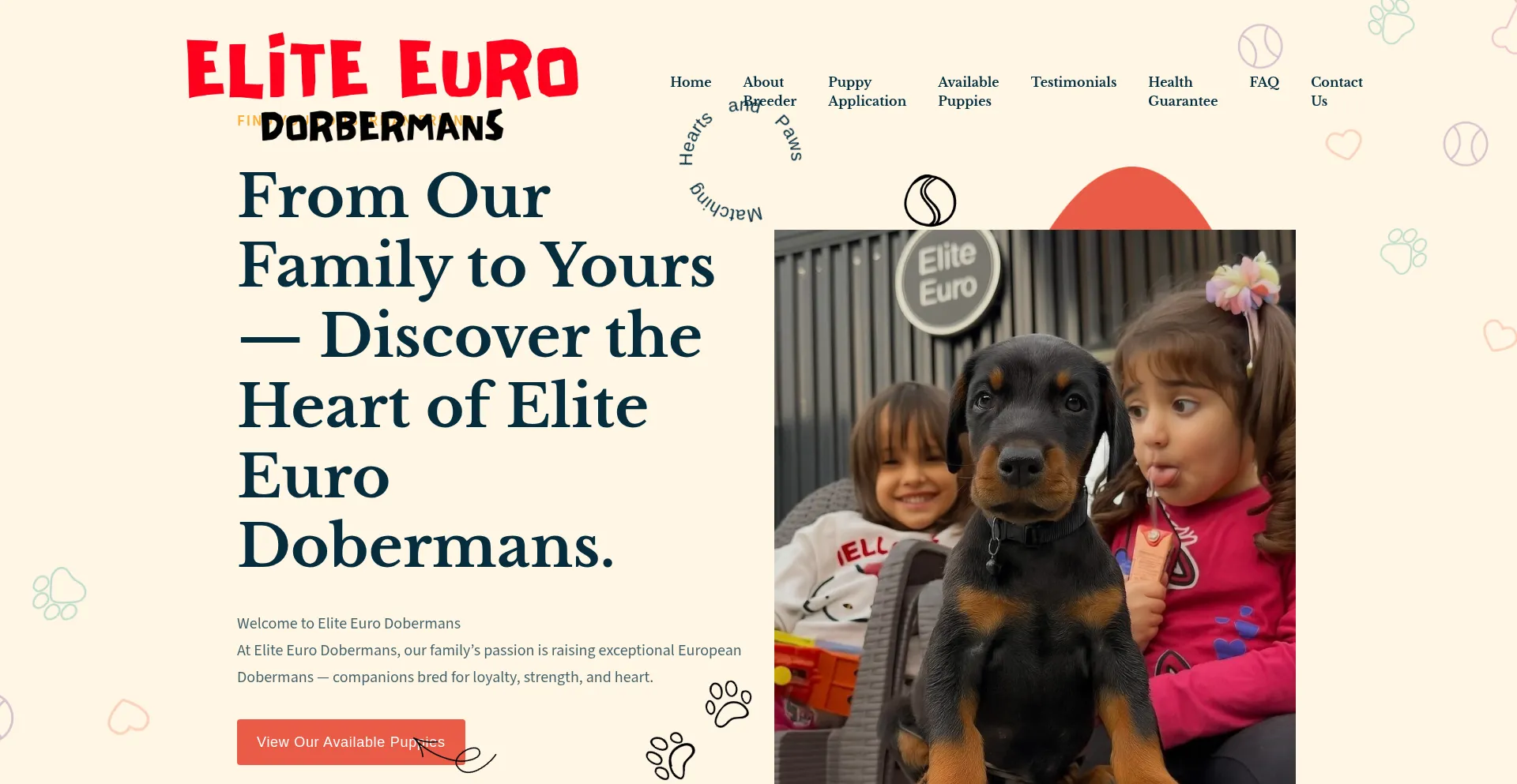 Website screenshot of Eliteeurodobermans.com
