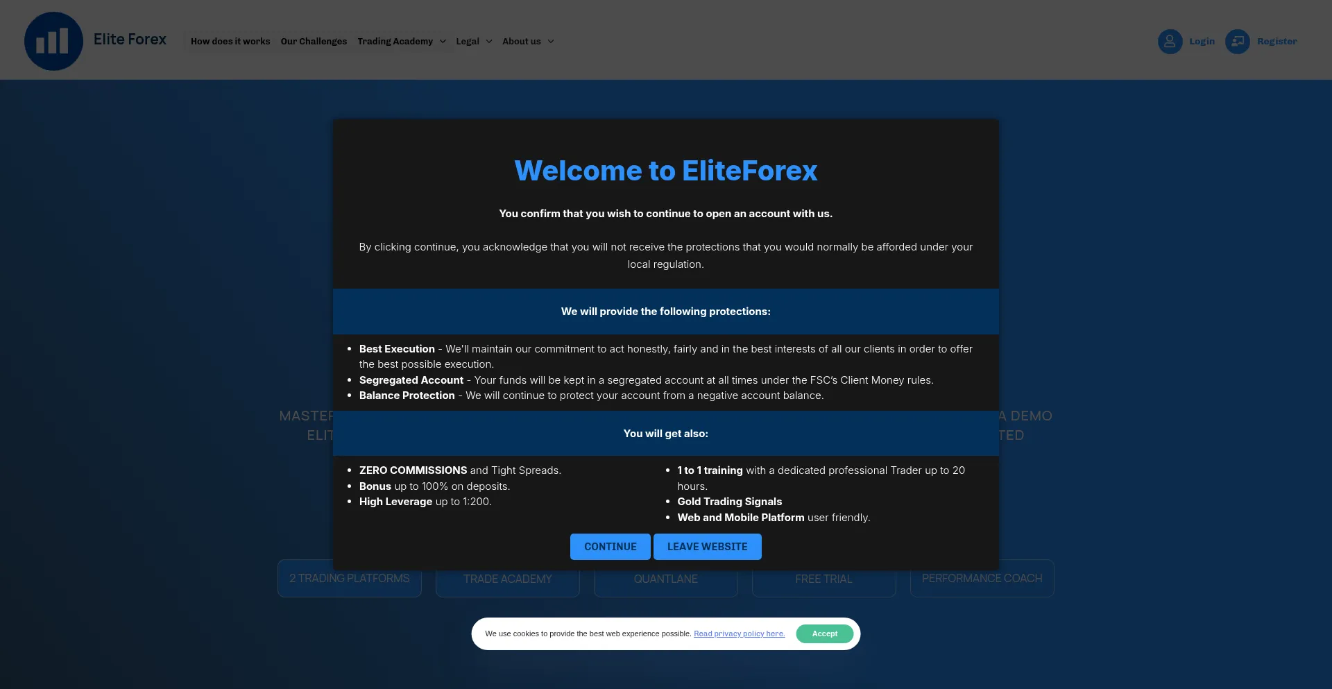 Website screenshot of Eliteforex.co