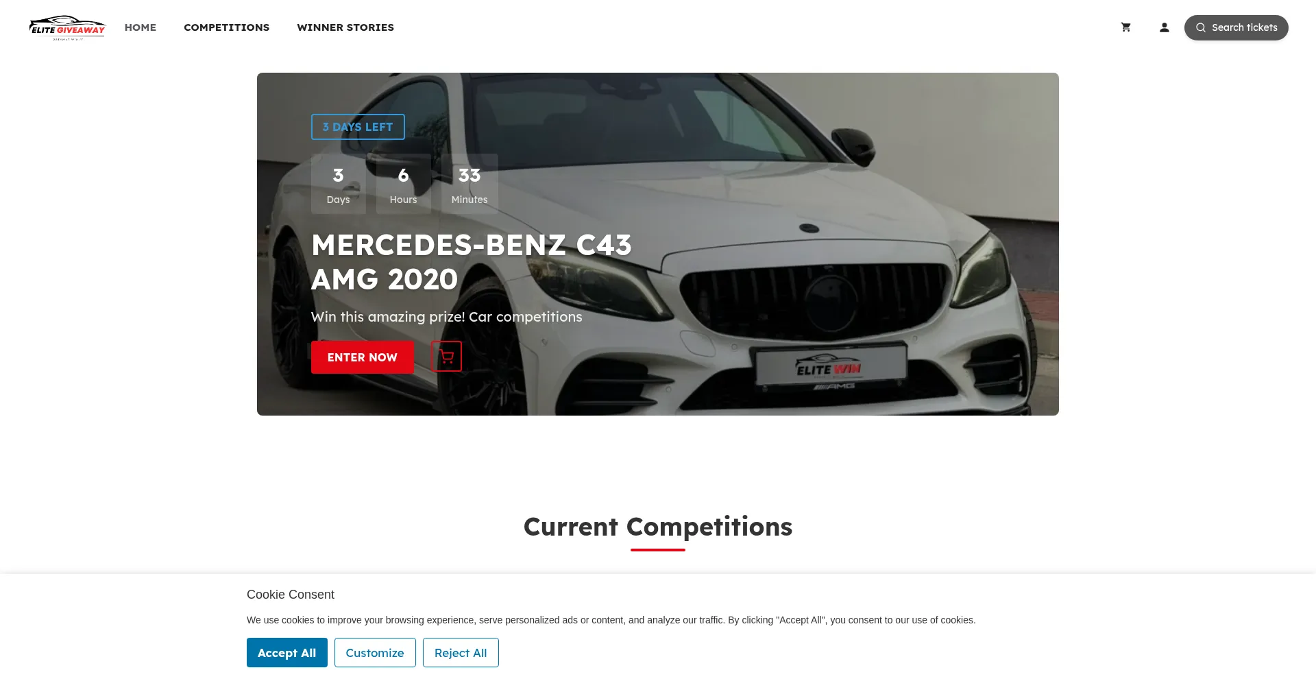 Website screenshot of Elitegiveaway.co.uk