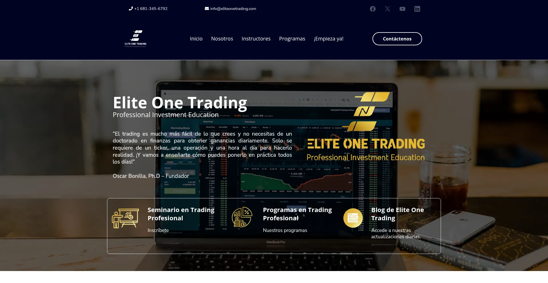 Website screenshot of Eliteonetradingelms.com