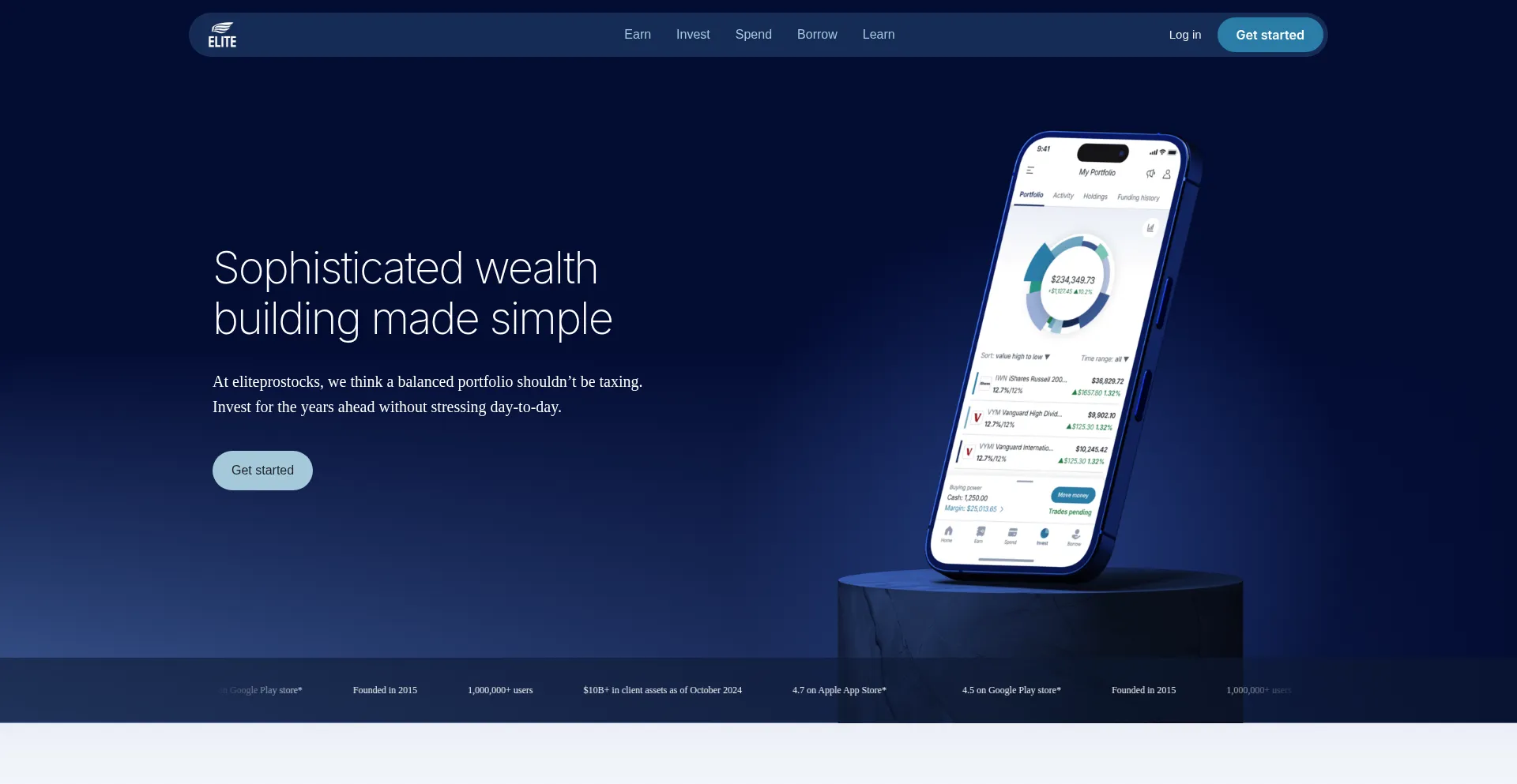 Website screenshot of Eliteprostocks.com