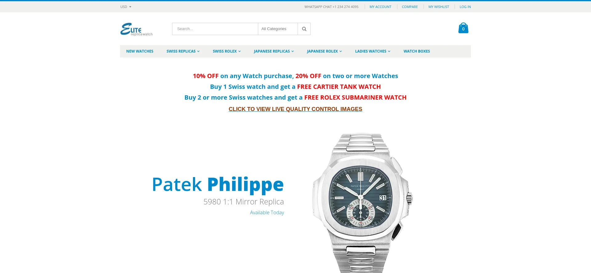 Website screenshot of Elitereplicawatches.is