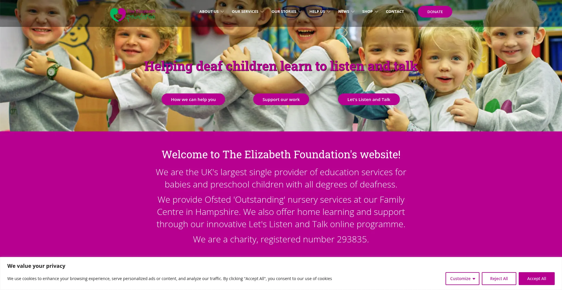 Website screenshot of Elizabeth-foundation.org