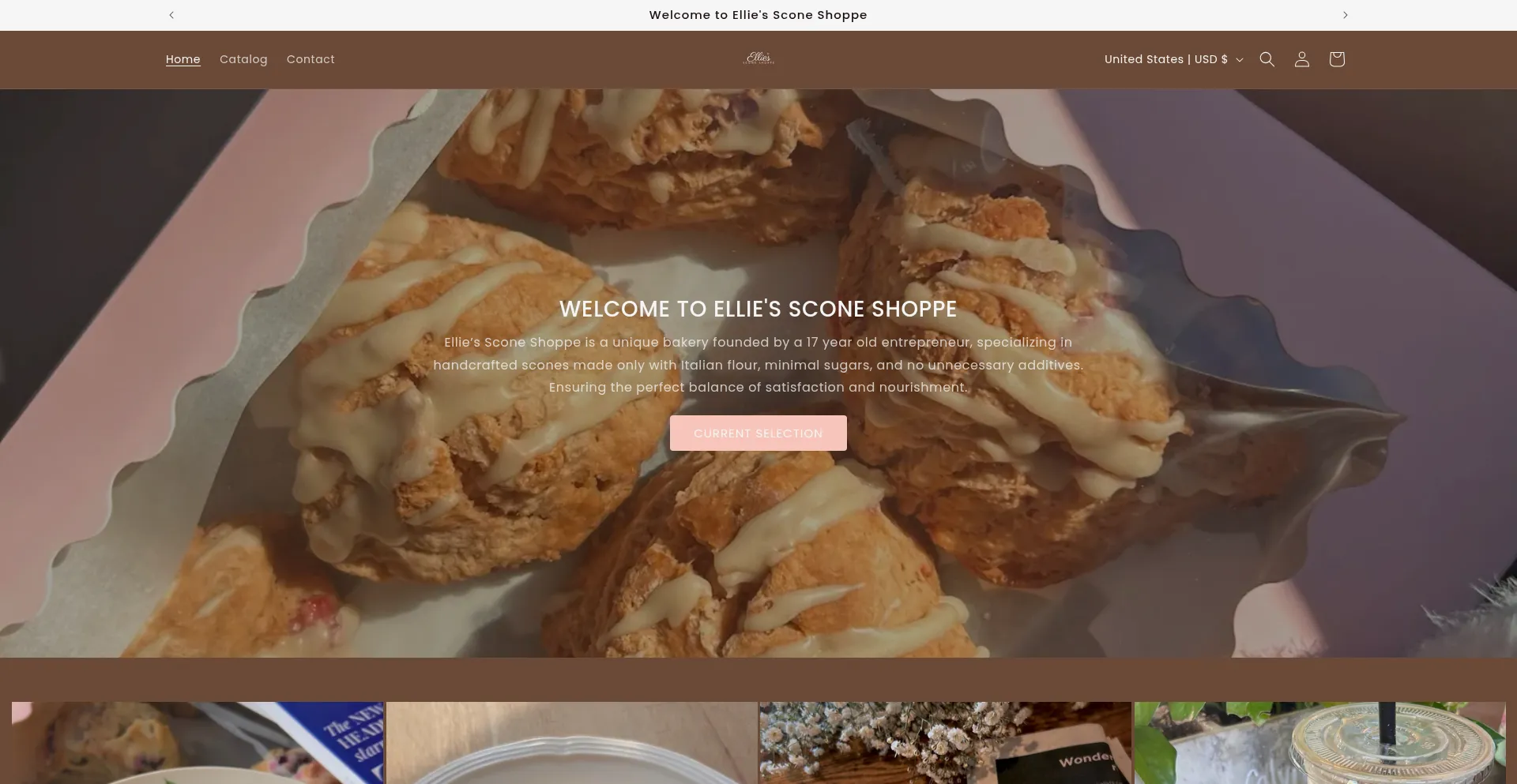 Website screenshot of Elliessconeshoppe.com