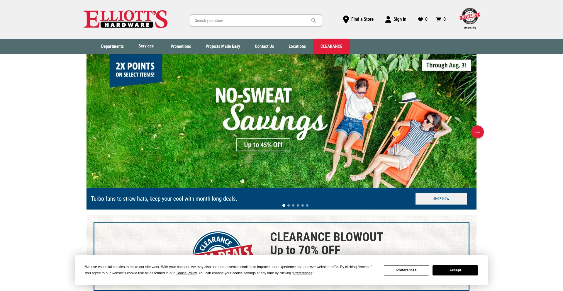 Website screenshot of Elliottshardware.com