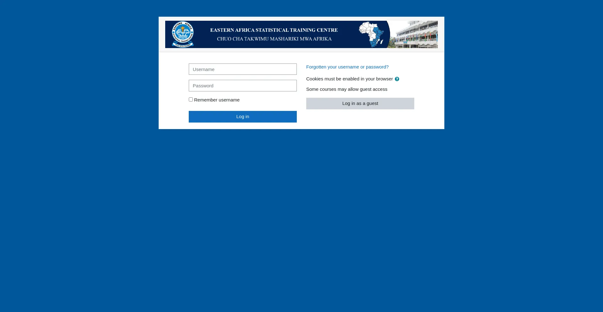 Website screenshot of Elms.eastc.ac.tz