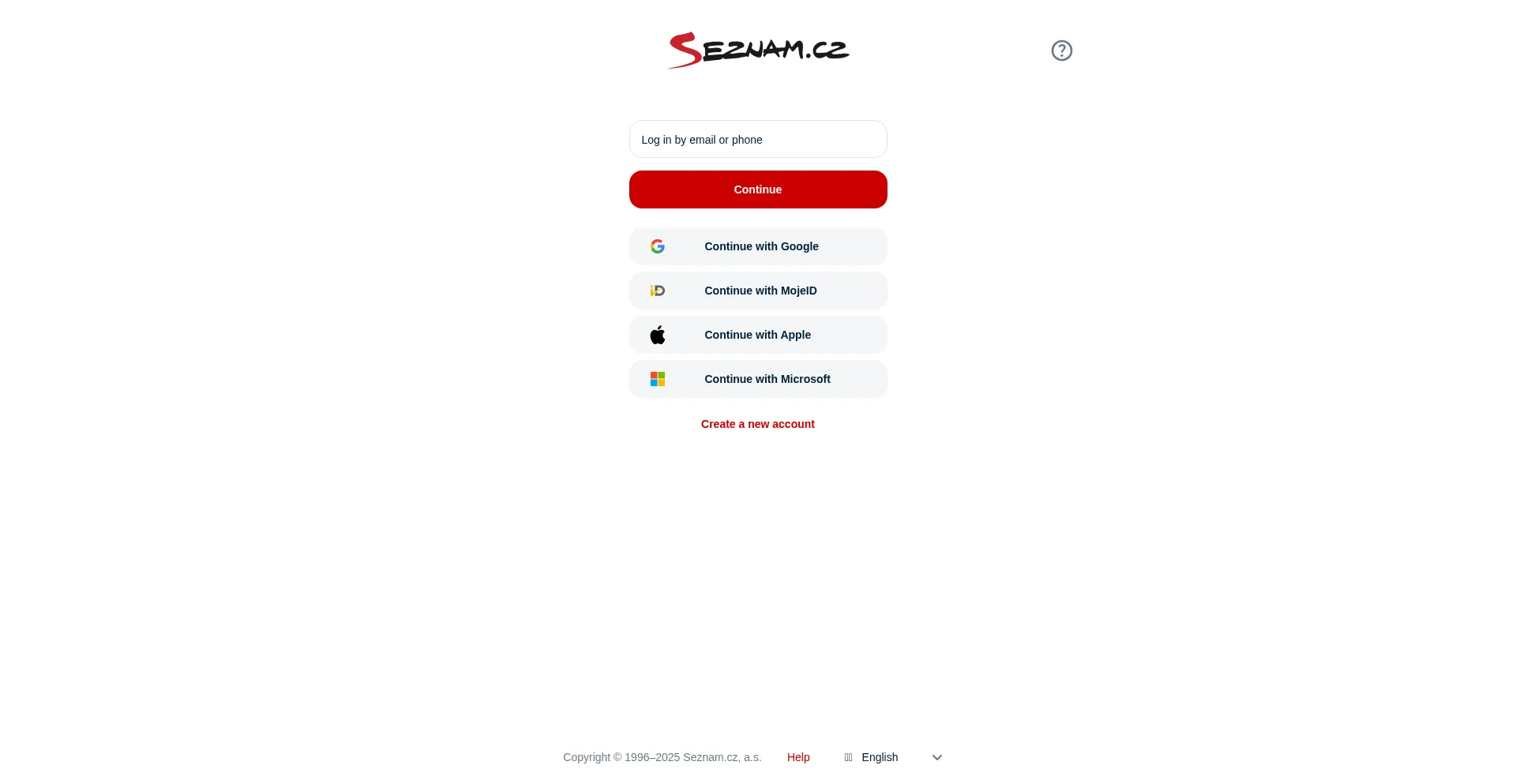Website screenshot of Email.cz