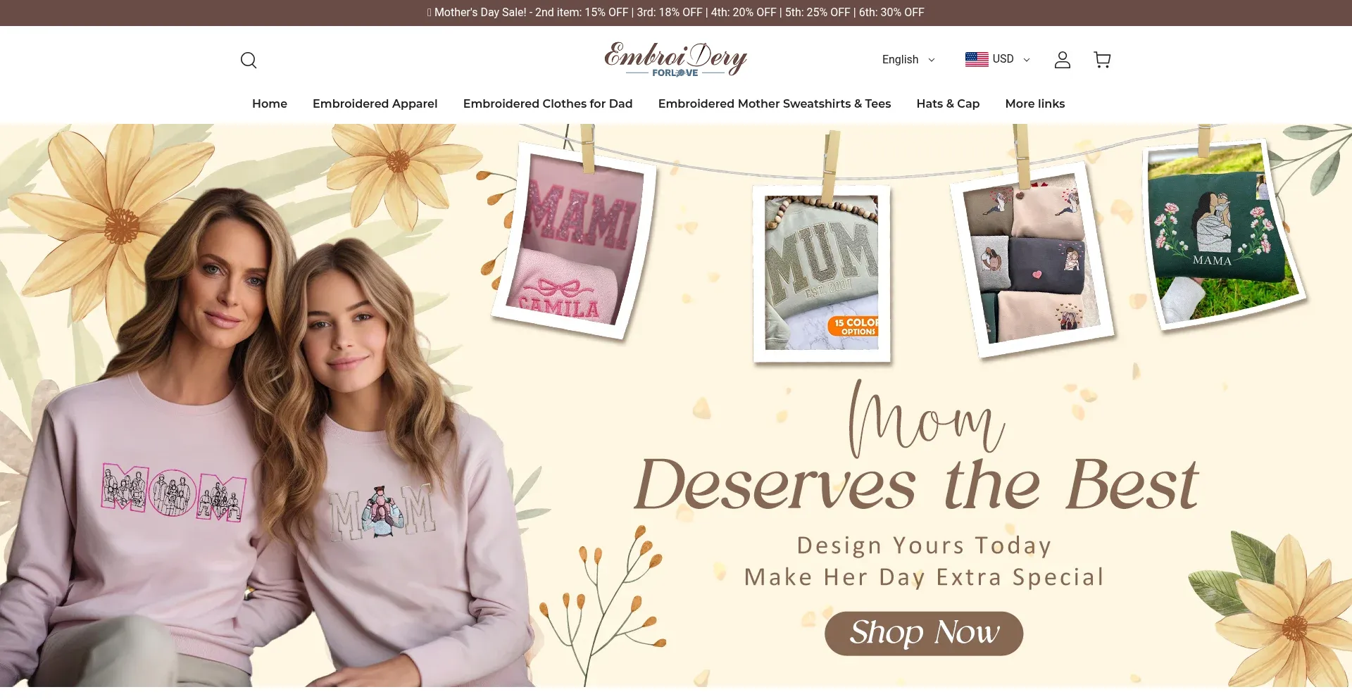 Website screenshot of Embroideryforlove.com