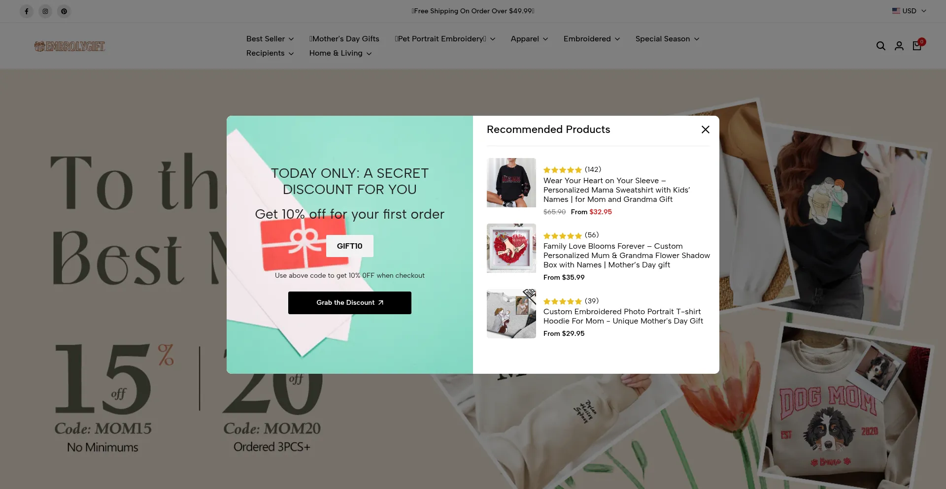Website screenshot of Embrolygift.com