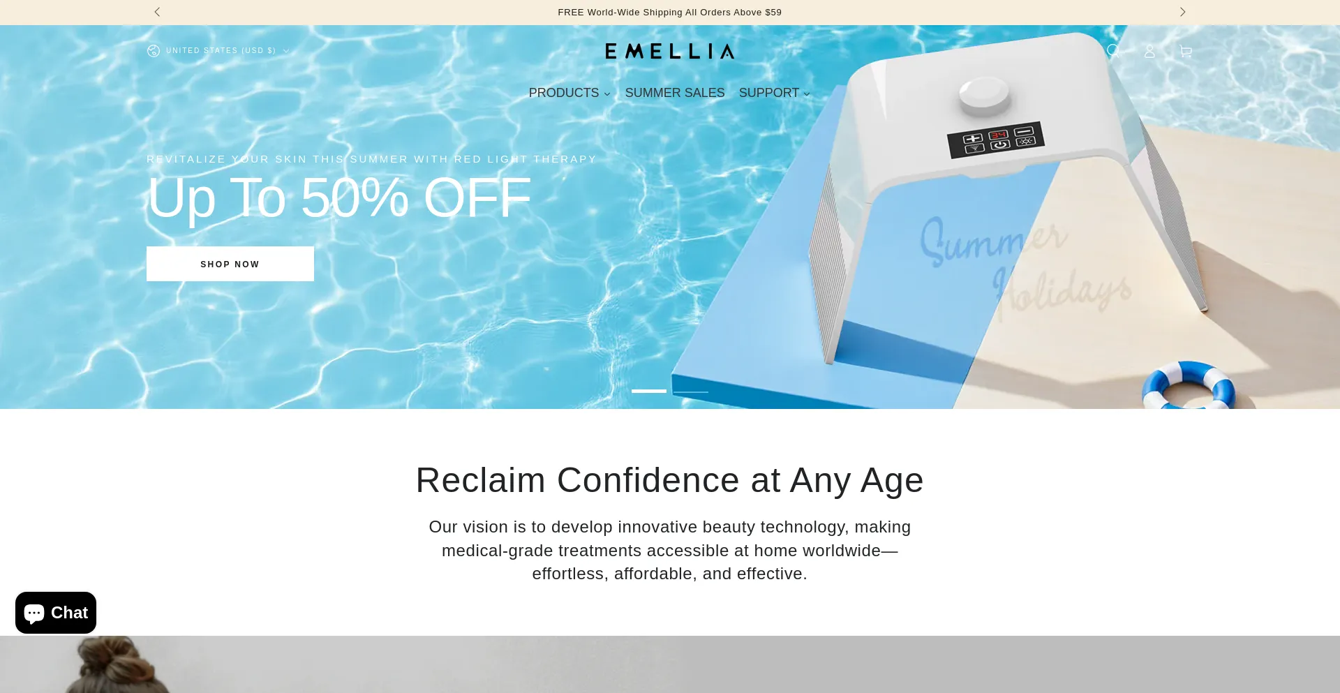 Website screenshot of Emellia.com