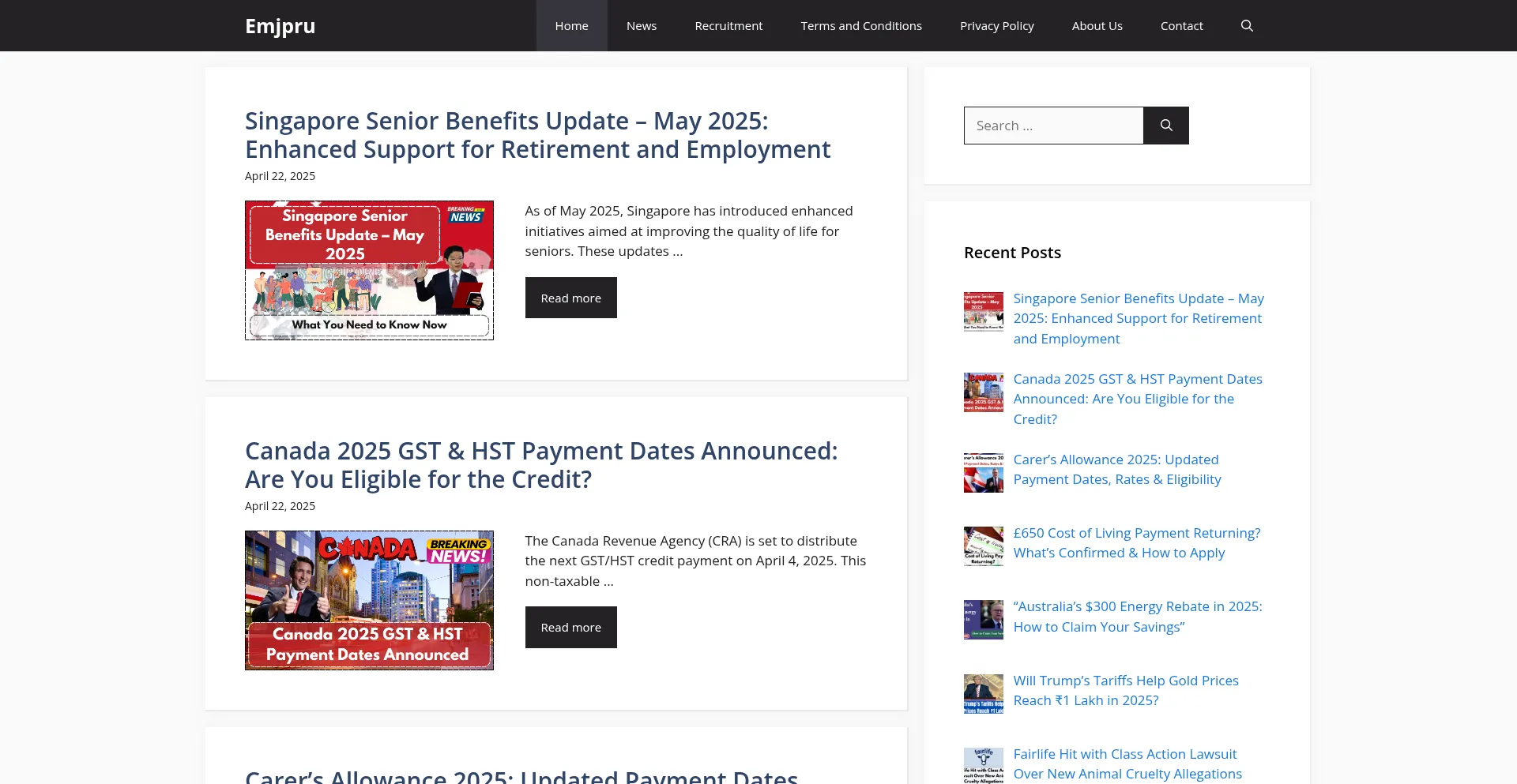 Website screenshot of Emjpru.in