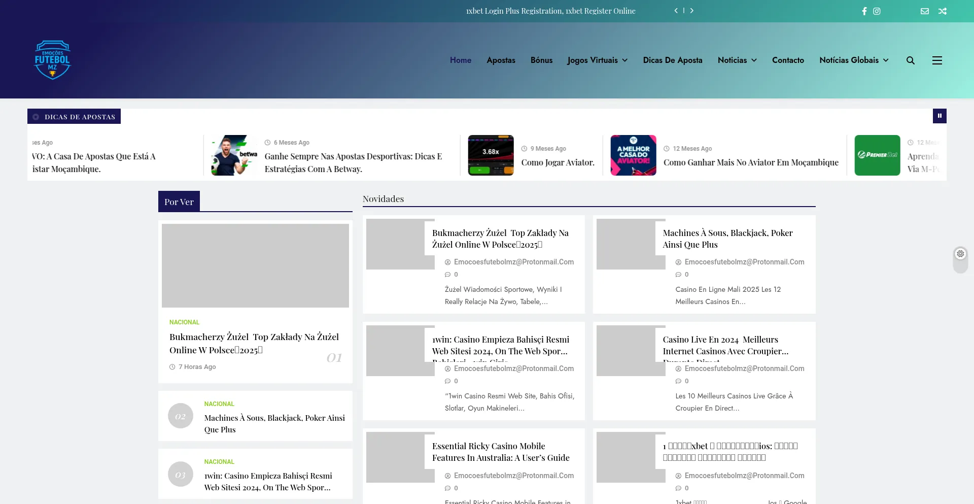 Website screenshot of Emocoesfutebolmz.com