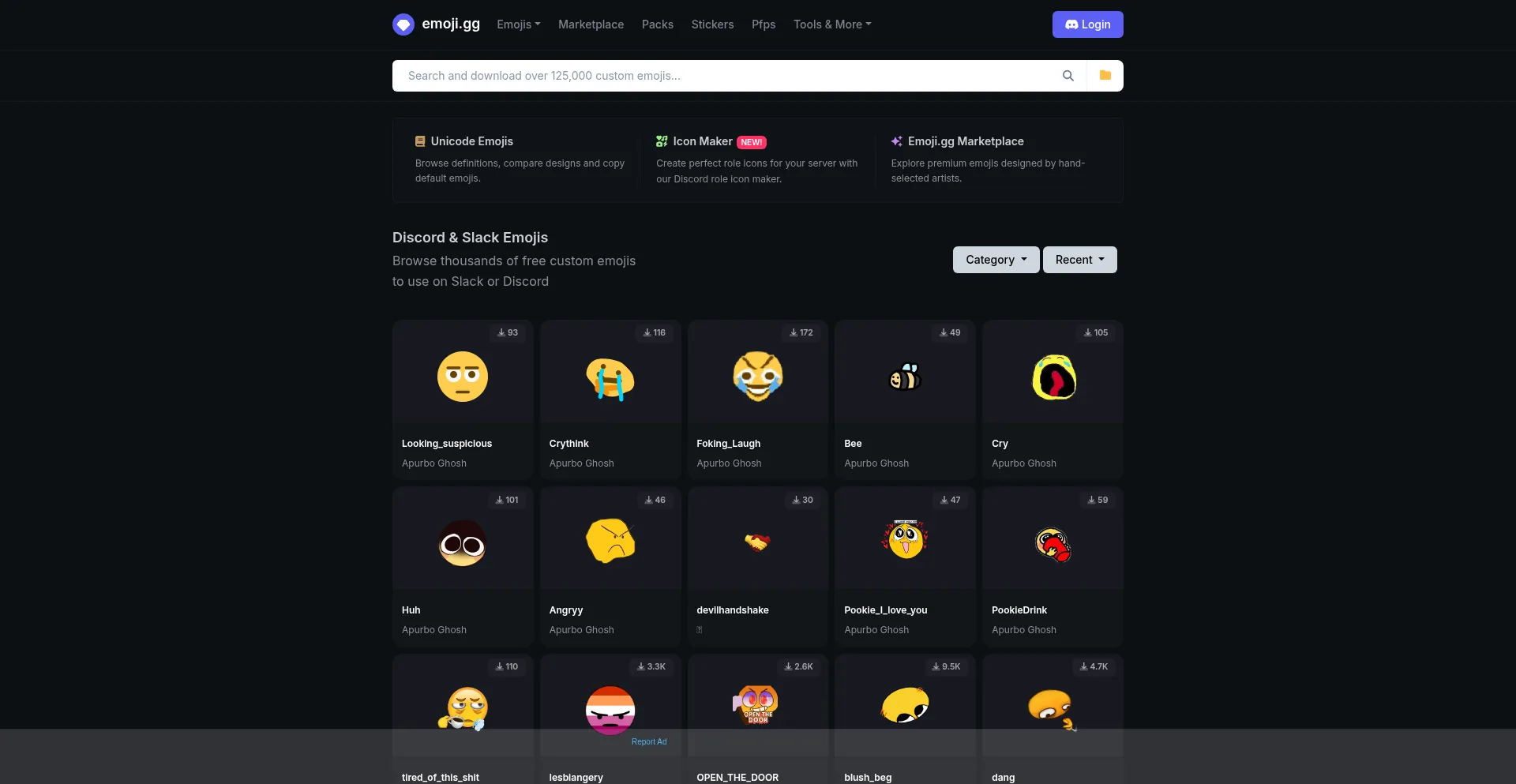 Website screenshot of Emoji.gg
