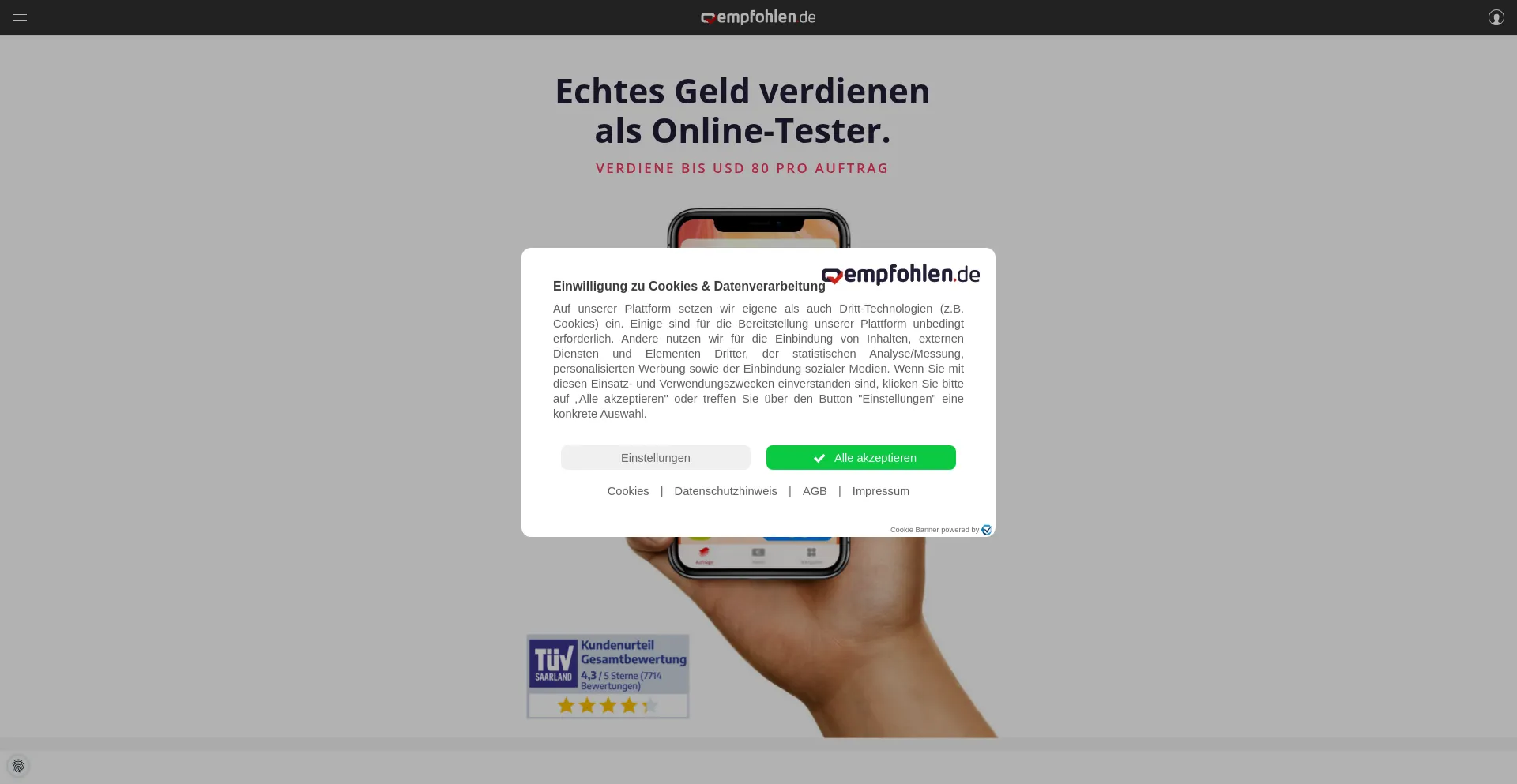 Website screenshot of Empfohlen.de